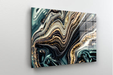Glass Wall Art-Mega Size Glass Wall Decor-Wall Hanging-Office Wall Decor-Tempered Glass Printing-Black Gold Marble-Abstract Wall Art-Fractal - TrendiArt