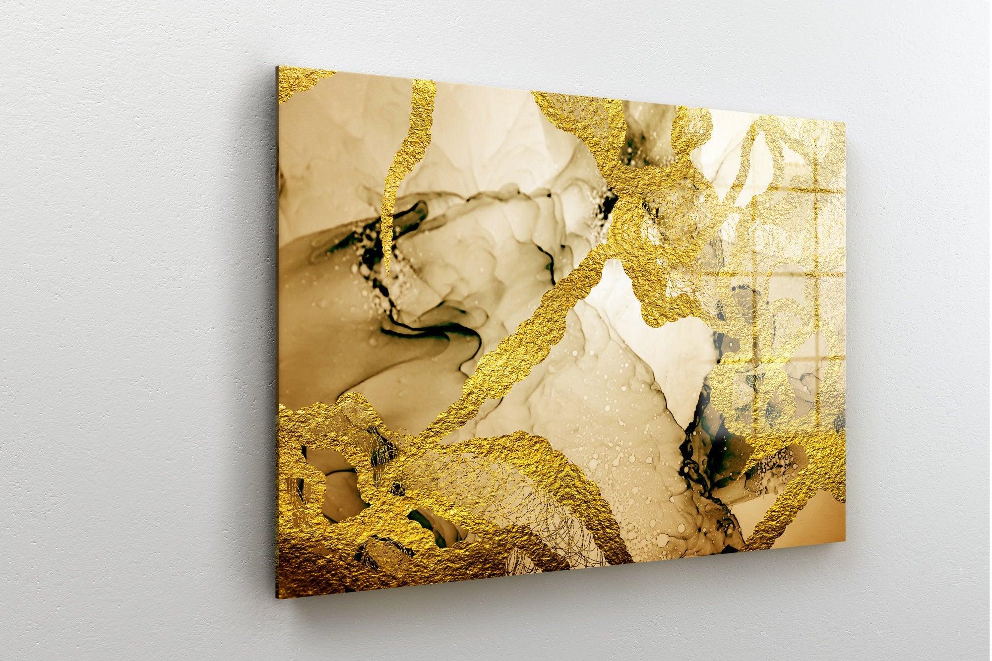 Gold Marble Wall Art| Gold glass Wall Art, Marble Wall Decor, Gold Wall Decor, Extra Large Wall Art, gold bedroom decor, white and gold - TrendiArt