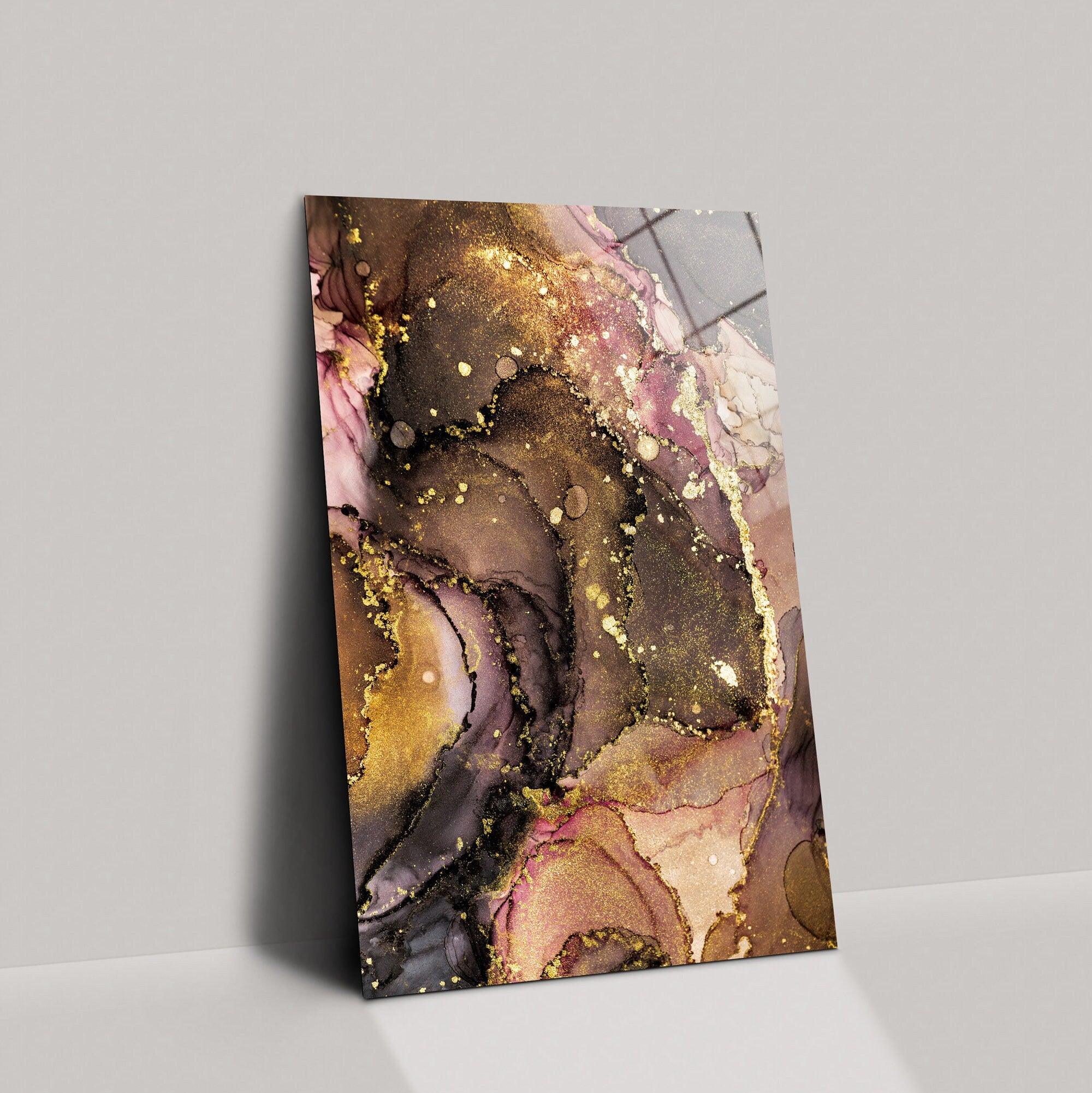Gorgeous Abstract canvas wall art| Marble Gold Glitter art, blue brown marble, graffiti on canvas, painting nature, blue room decoration