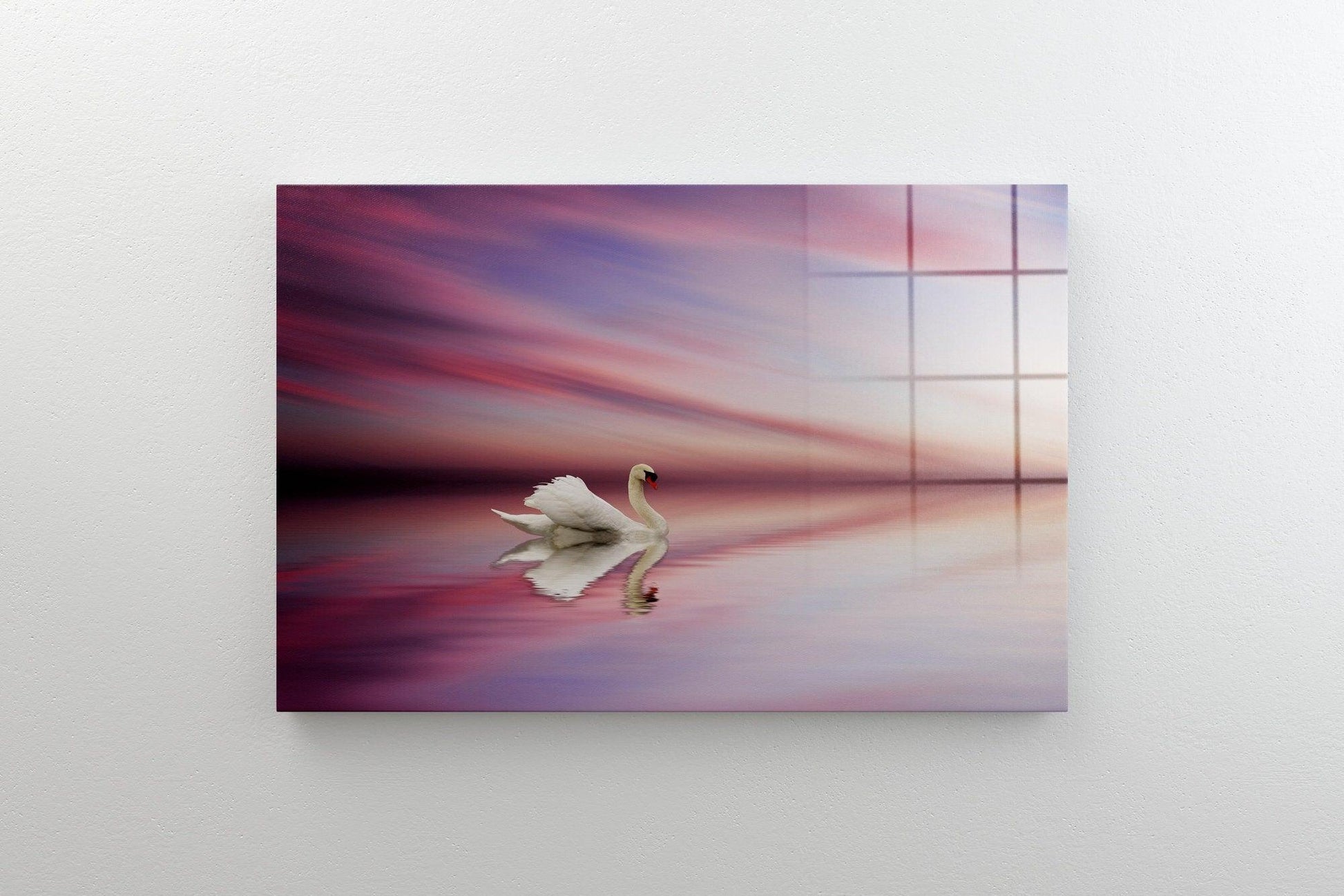 Home Decoration Glass Wall Art| Oversized office Wall Decor, Fractal And Cool Wall Hanging, Swan canvas Wall Art, Swan Lake View Wall Art