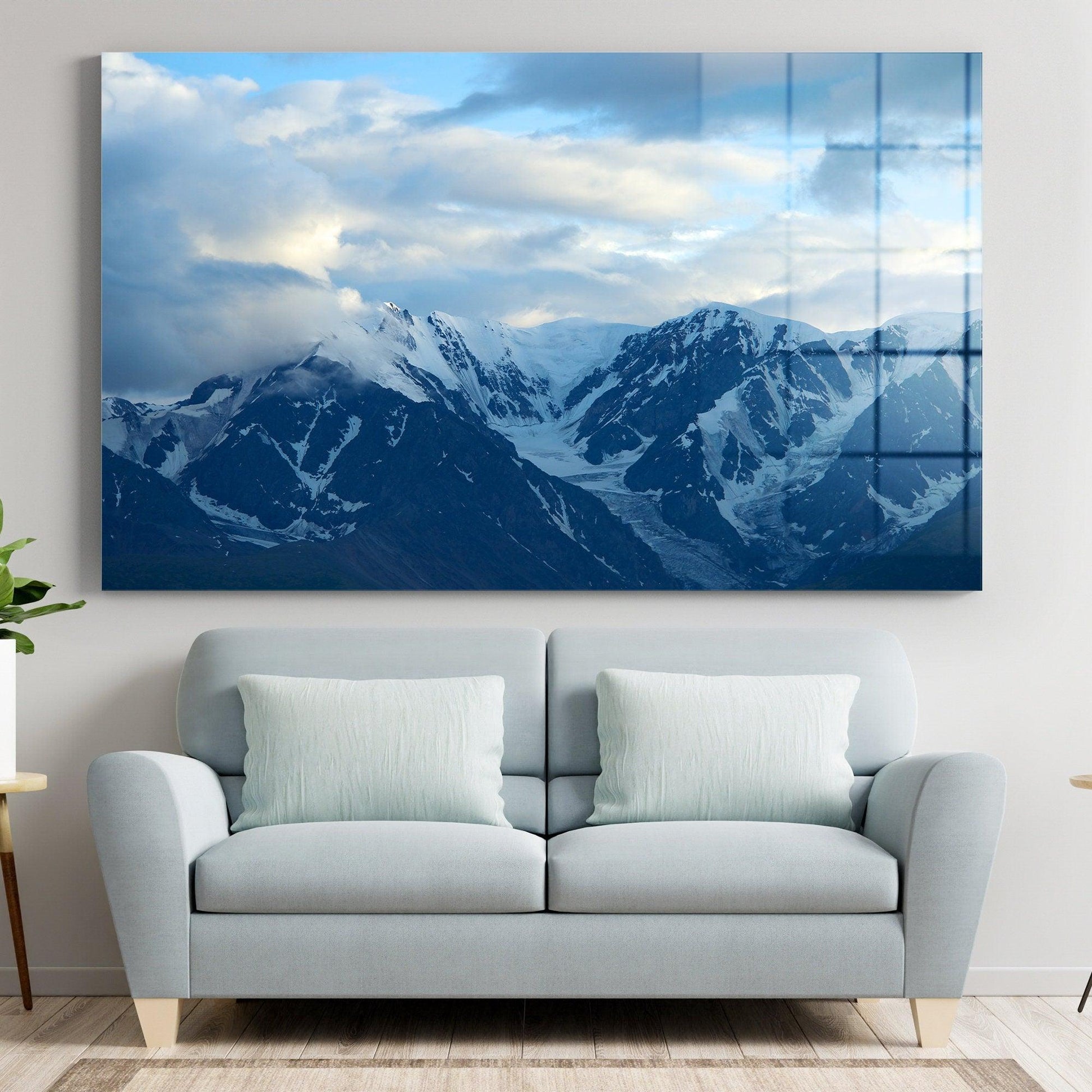 Horizontal Mountain Landscape Glass Wall Art, Mountain Modern Wall Decor, Tempered Glass Wall Art, Stained Glass Mountain Canvas Printing