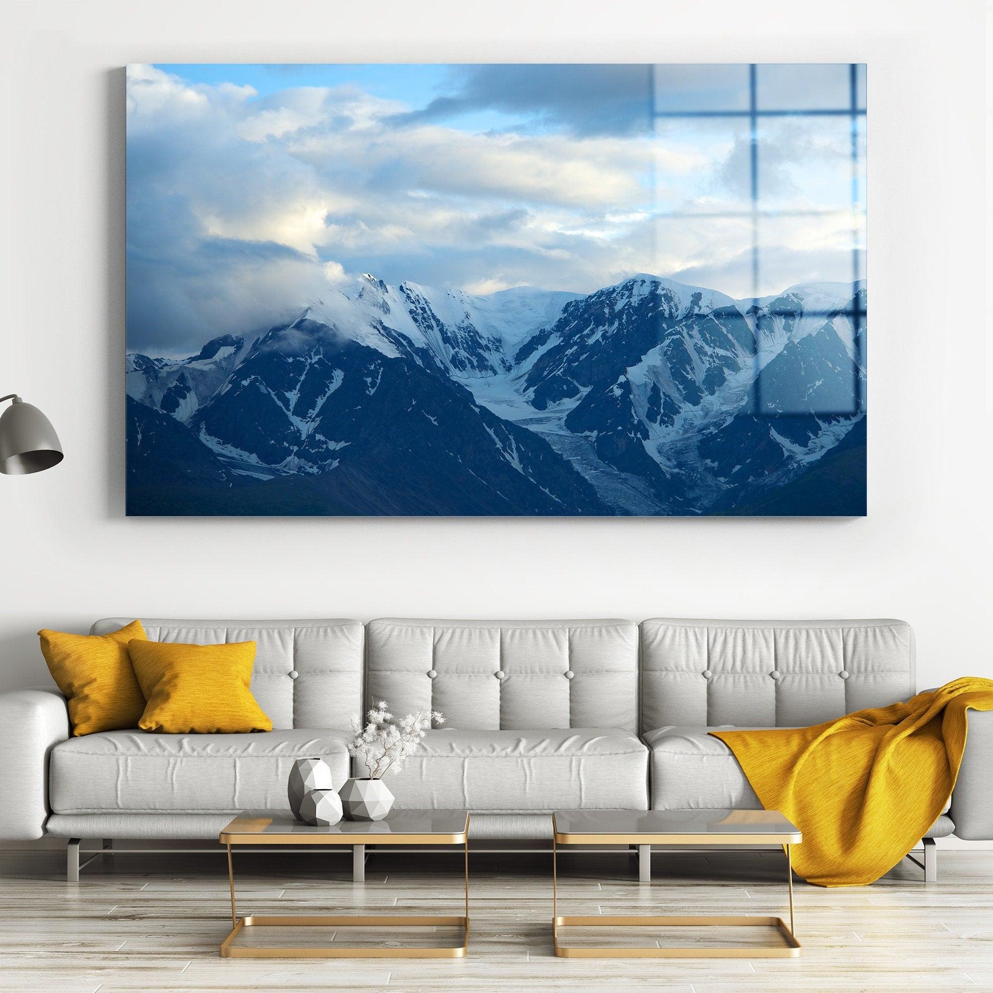 Horizontal Mountain Landscape Glass Wall Art, Mountain Modern Wall Decor, Tempered Glass Wall Art, Stained Glass Mountain Canvas Printing