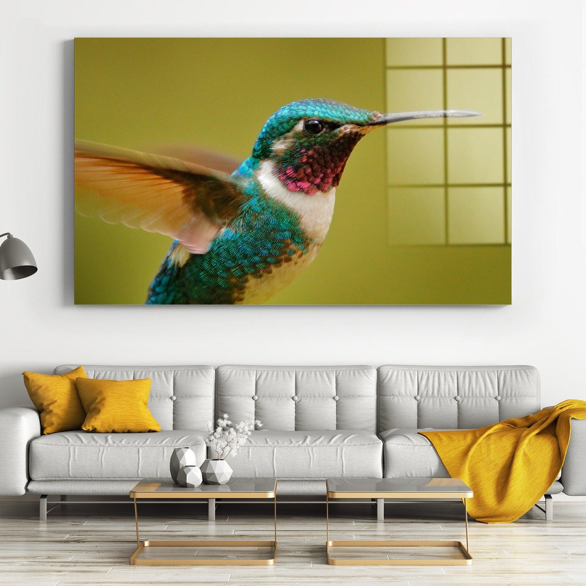 Hummingbird Flying Canvas wall Art Print | Hummingbird Tempered Glass or Canvas Printing Wall Art , Natural And Vivid Wall Decor