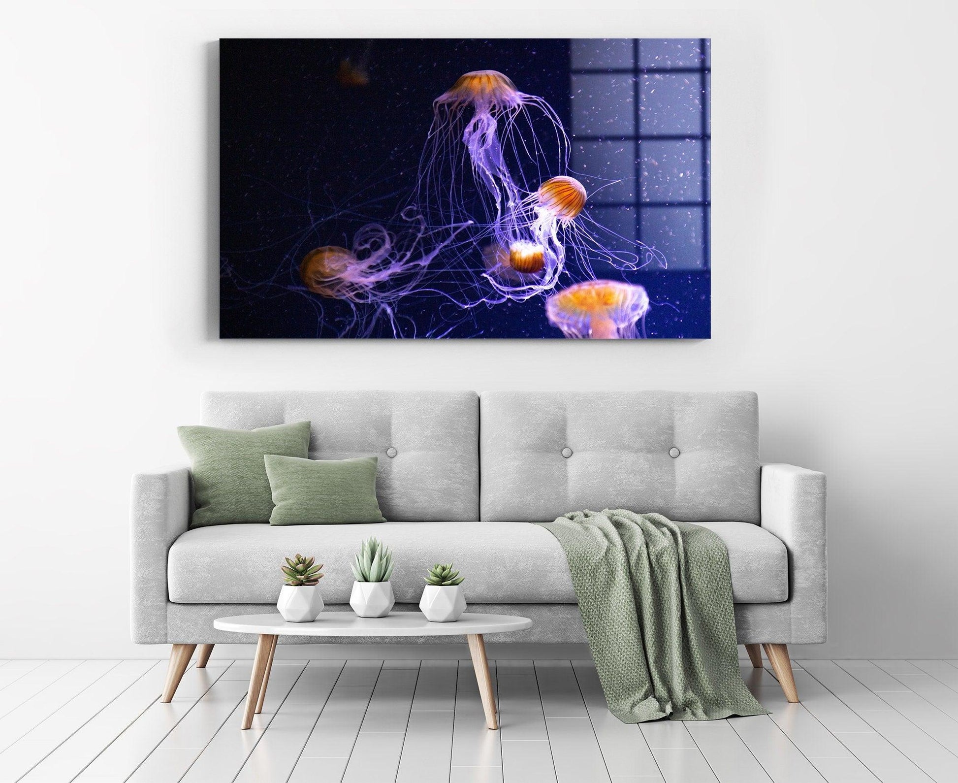 Jellyfish Tempered Glass Wall Art| Jellyfish Large Wall Art, Glass Printing Wall Art, Glass Art Wall Decor, Home Decor, Animal Wall Decor - TrendiArt