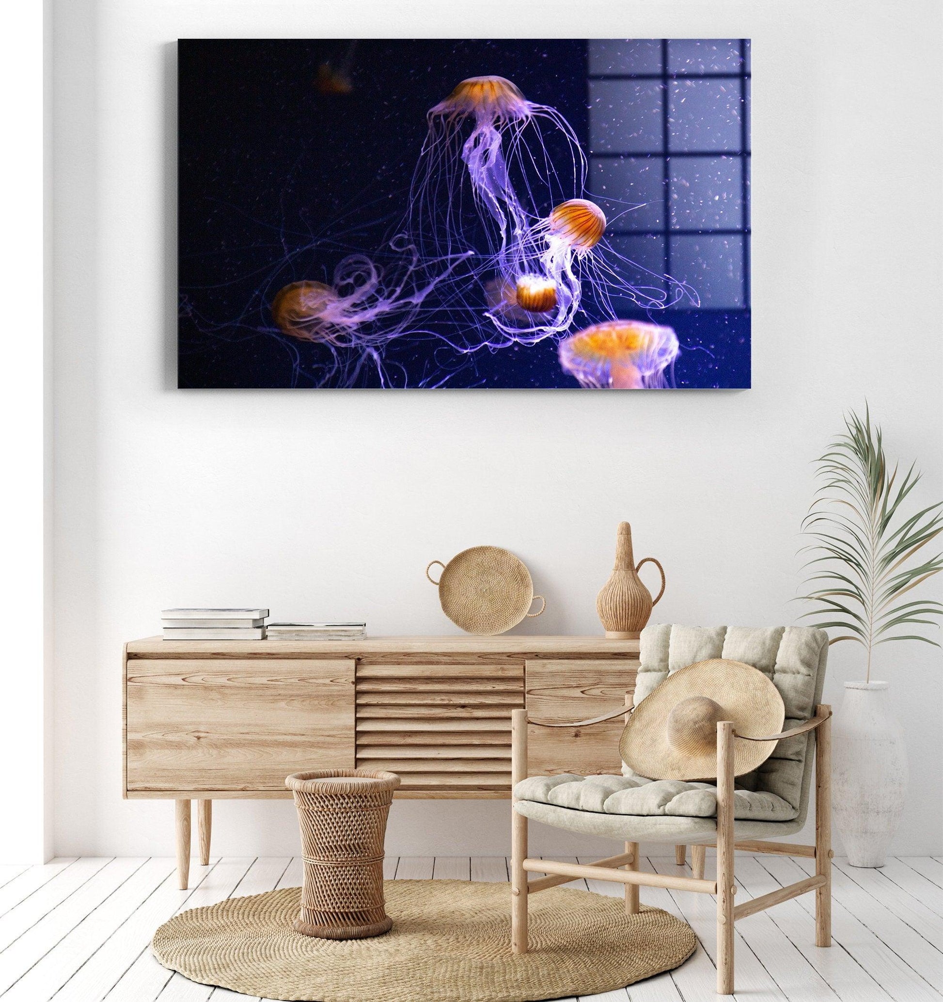 Jellyfish Tempered Glass Wall Art| Jellyfish Large Wall Art, Glass Printing Wall Art, Glass Art Wall Decor, Home Decor, Animal Wall Decor - TrendiArt