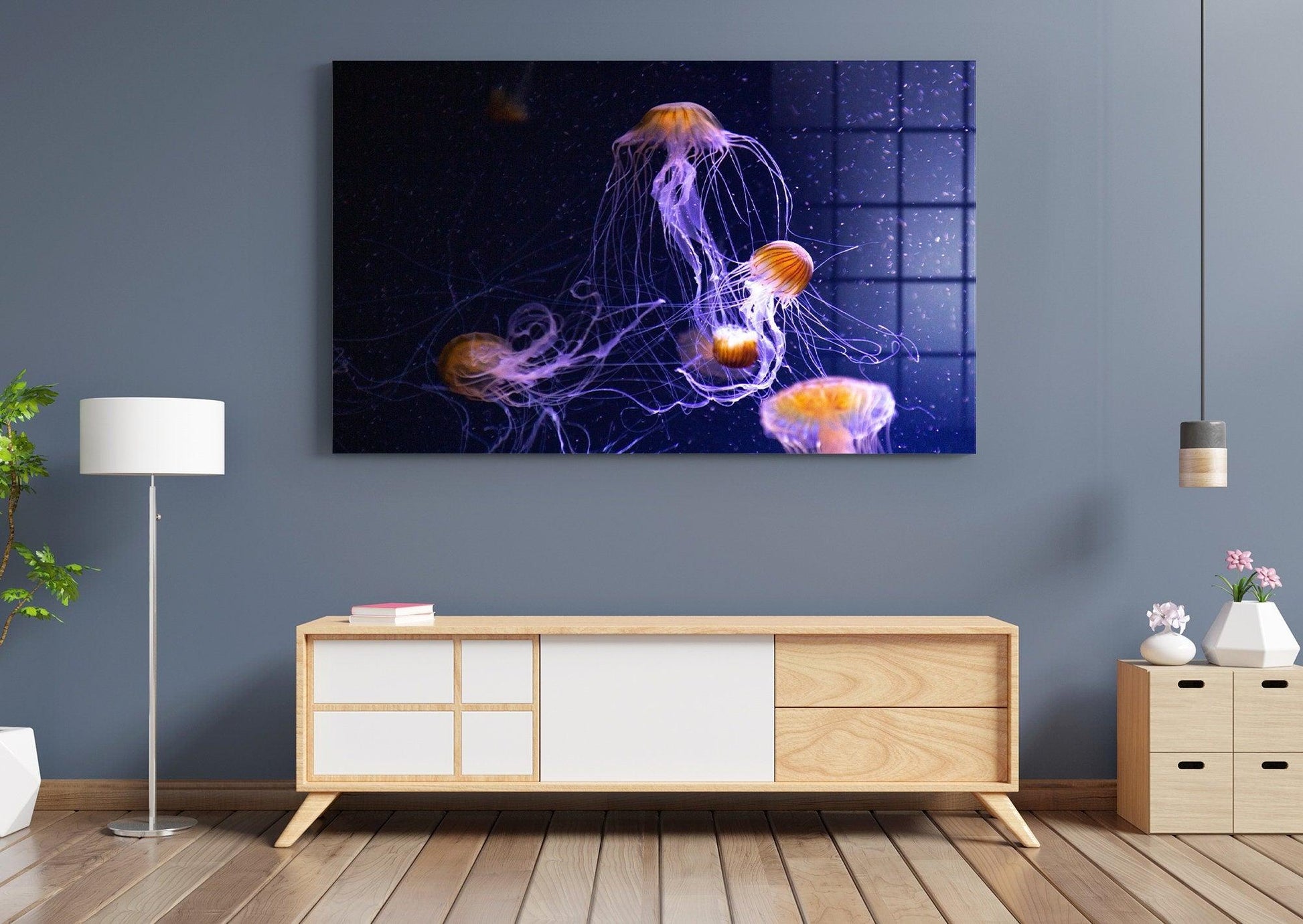 Jellyfish Tempered Glass Wall Art| Jellyfish Large Wall Art, Glass Printing Wall Art, Glass Art Wall Decor, Home Decor, Animal Wall Decor - TrendiArt