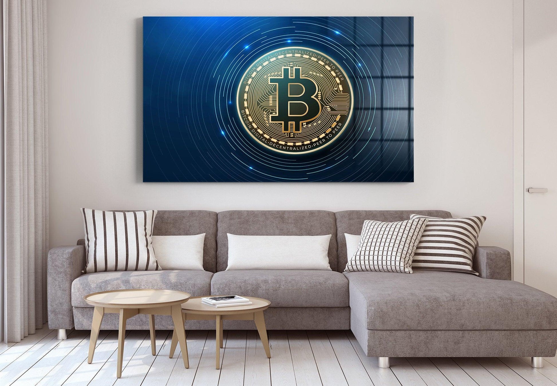 Large Bitcoin Canvas Art, Cryptocurrency Trader Gift, Bitcoin Wall Decor, Bitcoin canvas wall art, Bitcoin glass wall decor, office wall art - TrendiArt