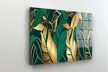 Luxury leaf glass wall art| Ginkgo Tree Leaves canvas print, Gingko Leaf Art, Abstract Scandinavian Canvas Art, Botanical Leaf glass