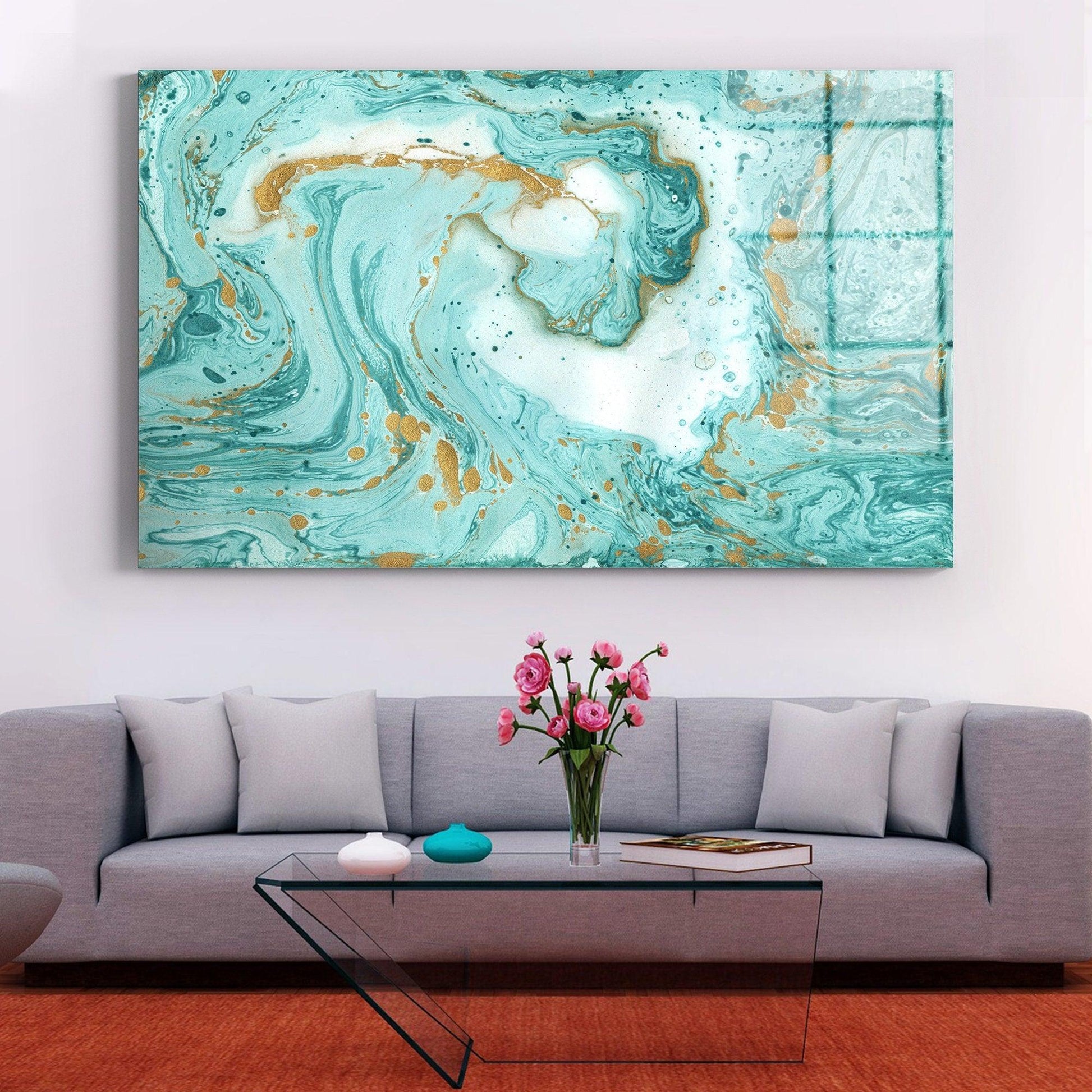 Marble Glass Wall Art Gift | green marble wall art, Abstract Fluid Marble Glass Art, Glass Printing, stained glass panel, resin wall art