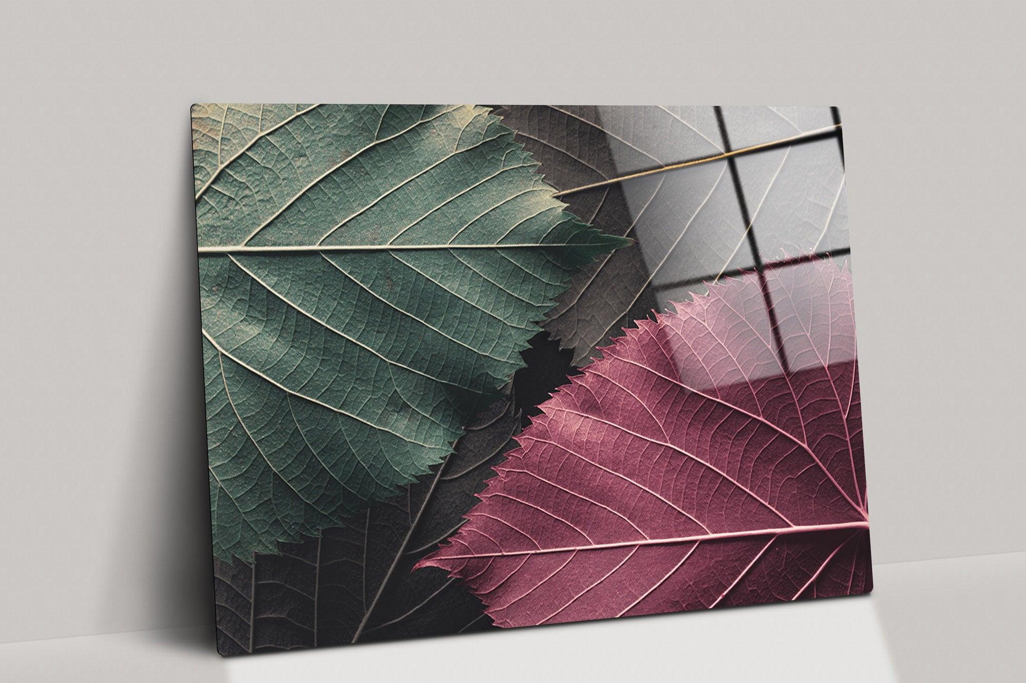 Natural Leaves Glass Wall Art| Colorized Tempered Glass Wall Decor, Abstract Fractal Art, leaves wall art, autumn leaves art, kitchen art