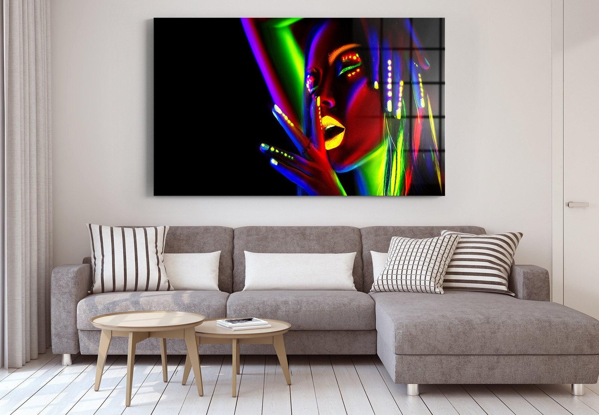 neon Woman glass wall Art| Girl Home Decoration, Modern Art, Conеmporary woman portrait Art, black woman print, black girl - TrendiArt