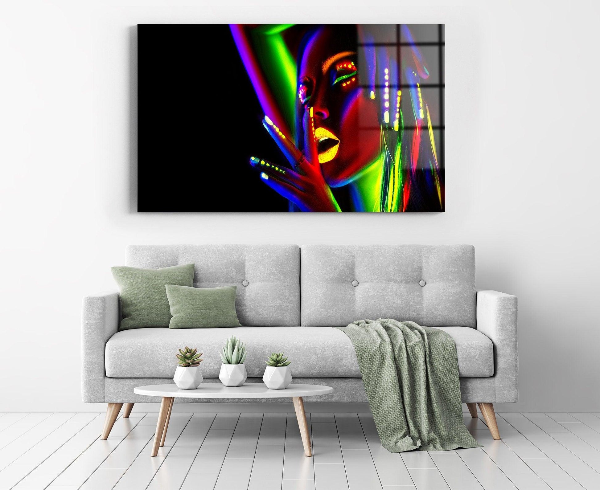 neon Woman glass wall Art| Girl Home Decoration, Modern Art, Conеmporary woman portrait Art, black woman print, black girl - TrendiArt