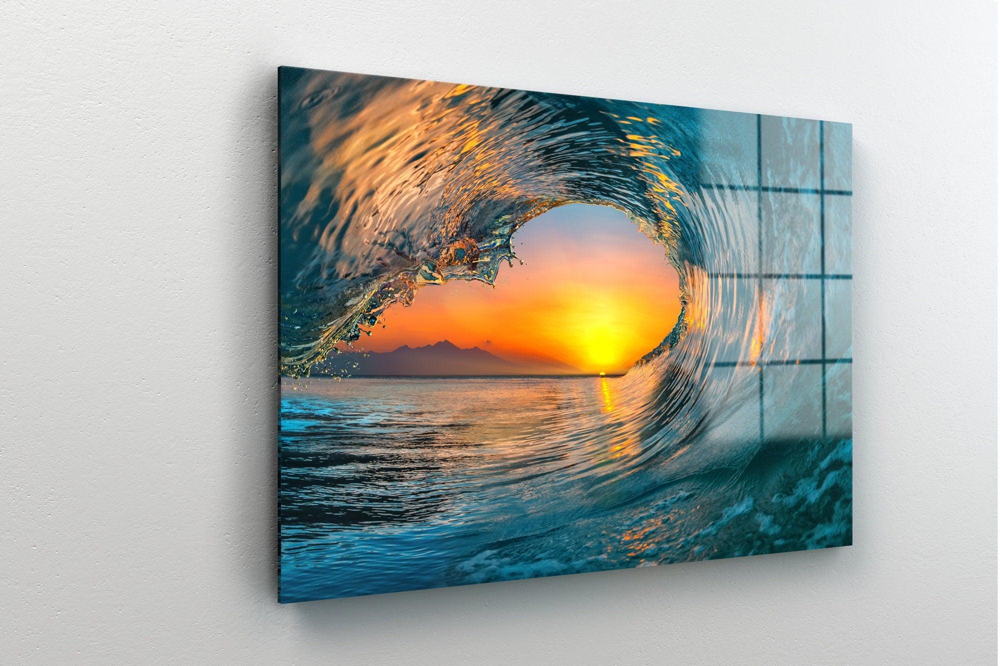 Ocean Wave glass Wall art| Big Crashing Wave Scenic glass wall art, Impressive Photo Poster, Ocean Abstract Wall art, ocean wall art canvas - TrendiArt