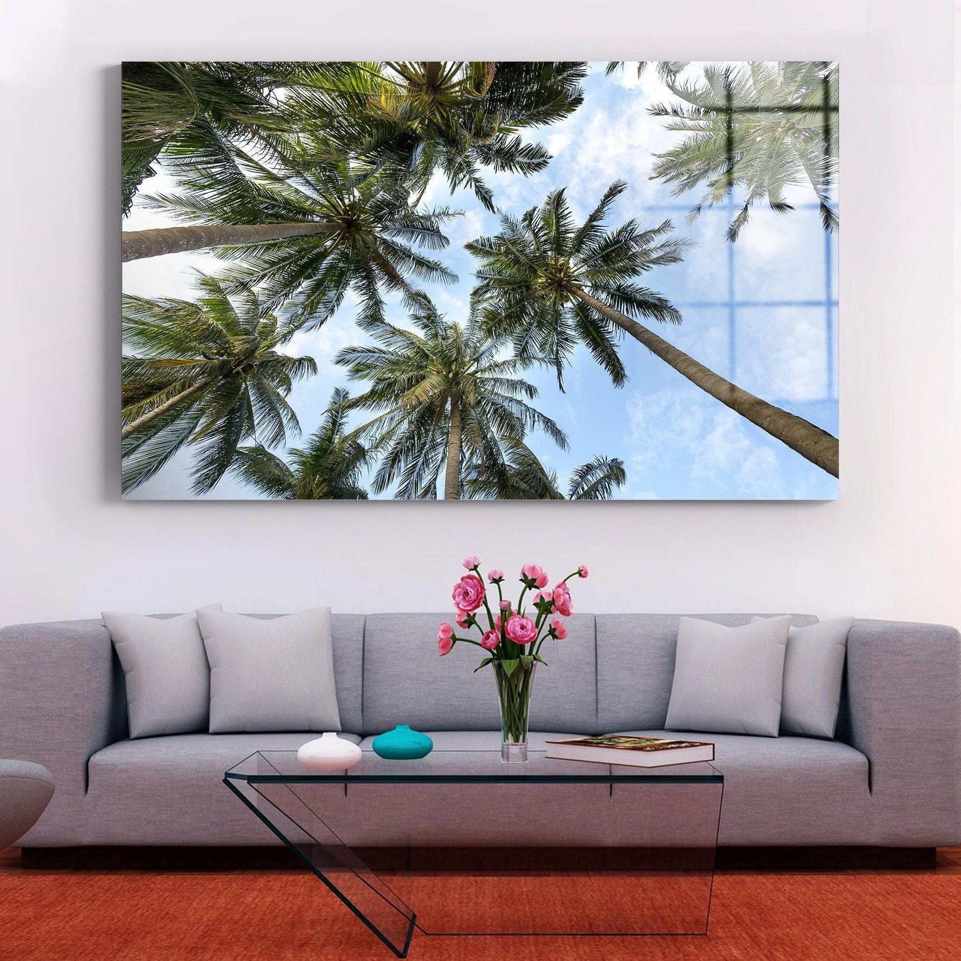 Palm trees glass wall art| Palm canvas wall art, Palm wall art, Palm home decor, Palm canvas art, glass wall art tree, trees wall art,