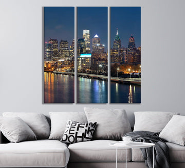 Philadelphia wall art | Philadelphia Skyline art, Urban Night Sky Wall Art, Skyscrapers Reflecting in Water, Philadelphia wall art printable