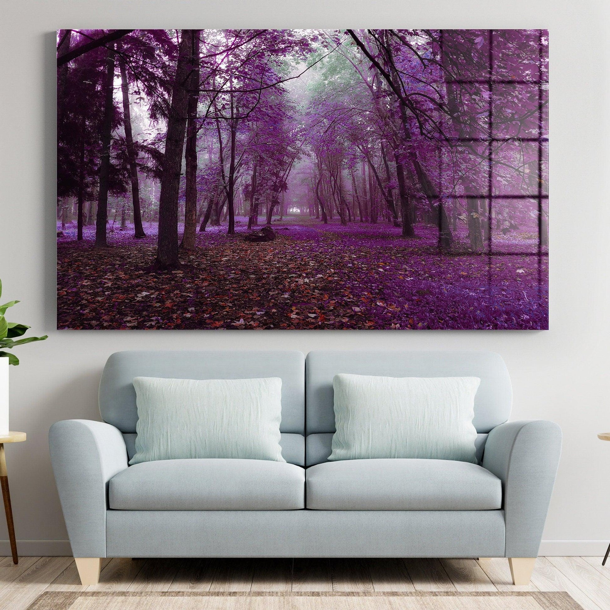 Purple nature glass Wall Art|glass Art Nature Canvas, Nature Prints, Nature Wall Art, jungle Canvas, Purple forest glass painting wall decor