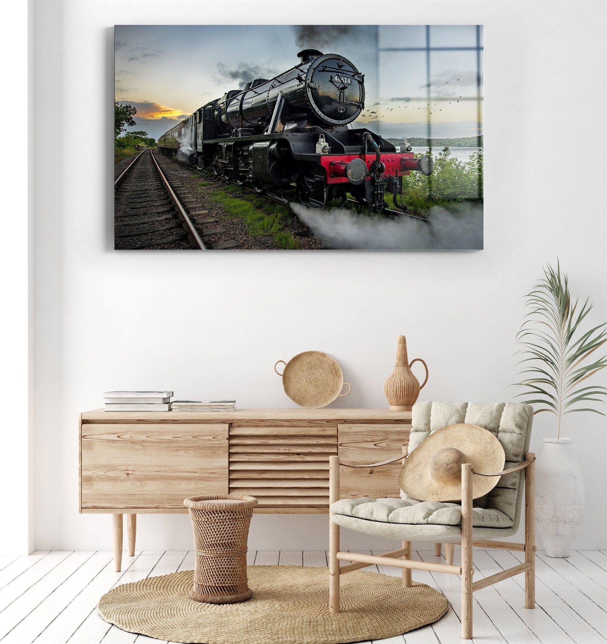 Railroad Wall Decor, Train Road Wall Art, Forest Landscape Wall Art, Train Art Canvas, Train Landscape Printed, View Printed, Train wall aer - TrendiArt