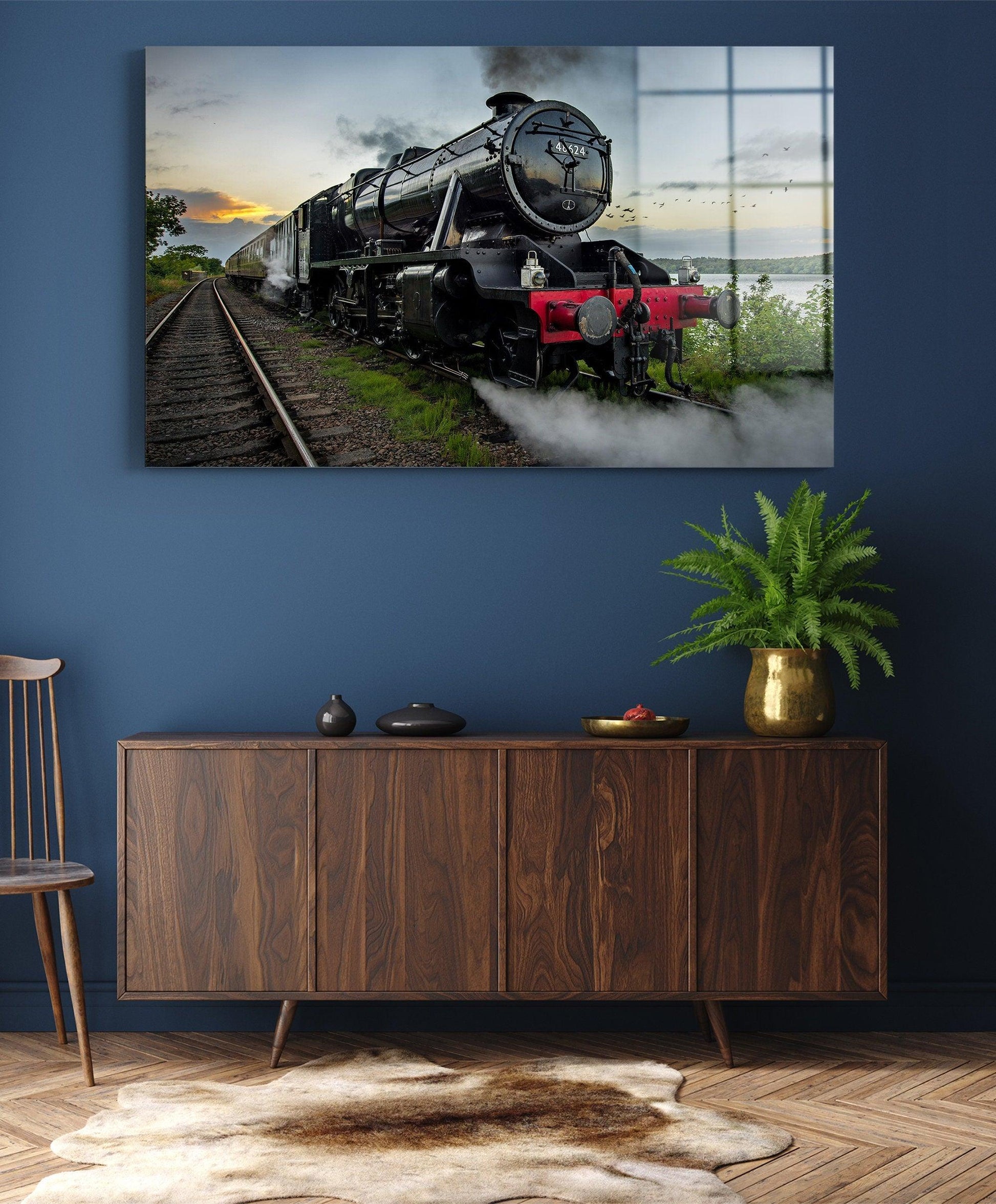 Railroad Wall Decor, Train Road Wall Art, Forest Landscape Wall Art, Train Art Canvas, Train Landscape Printed, View Printed, Train wall aer - TrendiArt