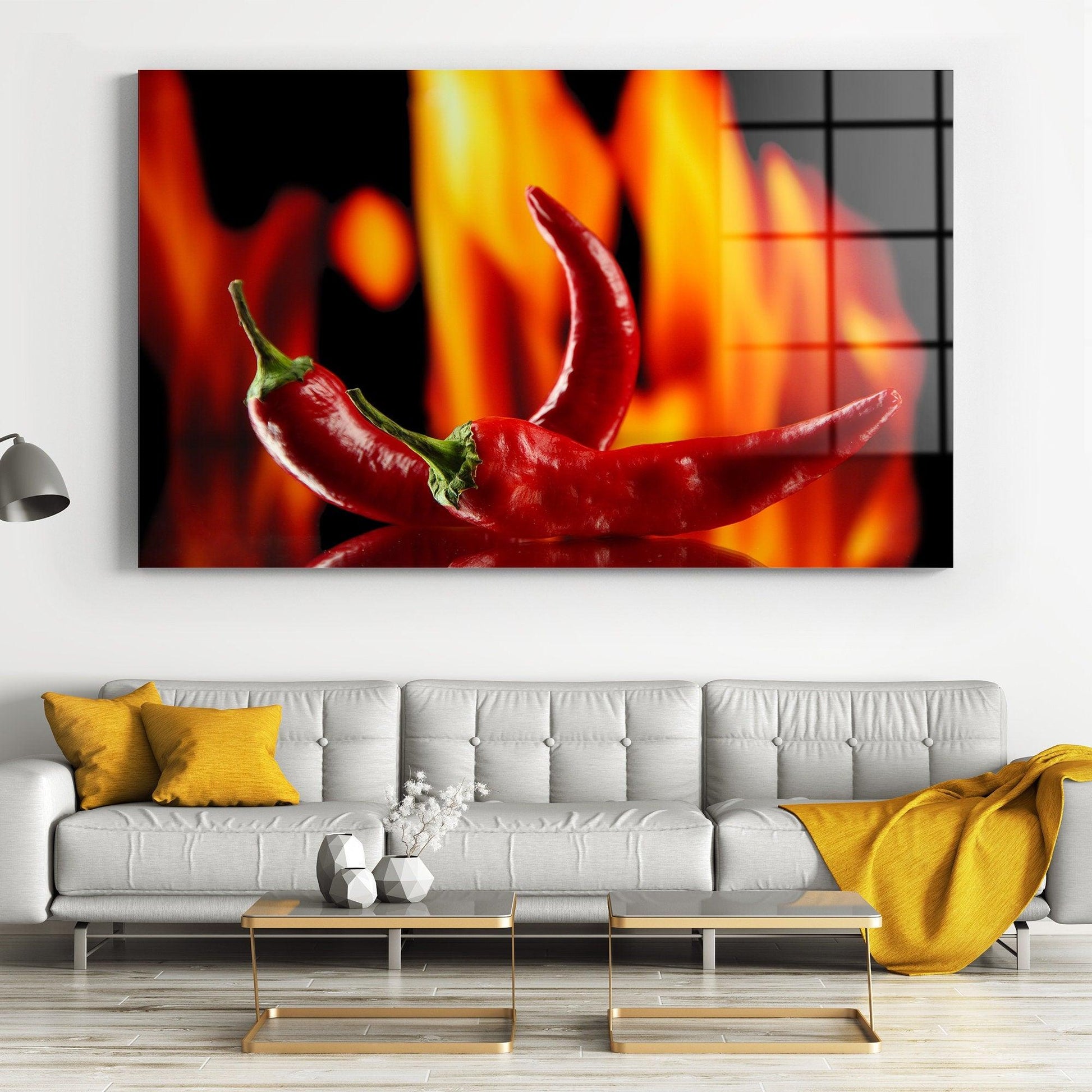 Red Hot Chili Pepper On Fire Kitchen Modern Design Home Decor Canvas Print Wall Art Picture