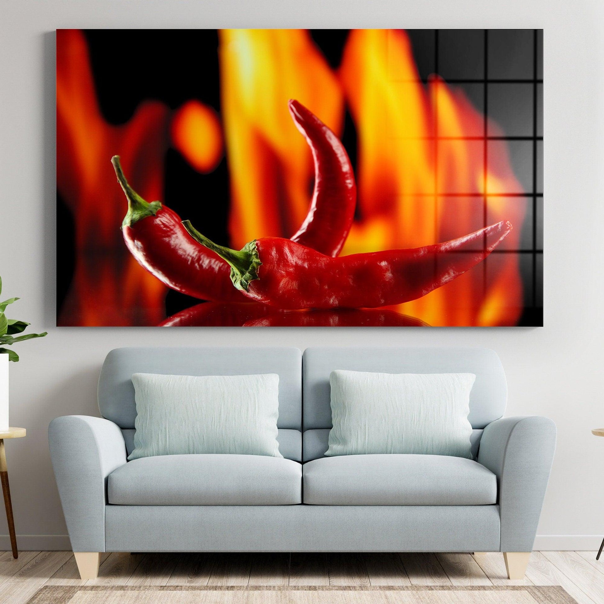 Red Hot Chili Pepper On Fire Kitchen Modern Design Home Decor Canvas Print Wall Art Picture