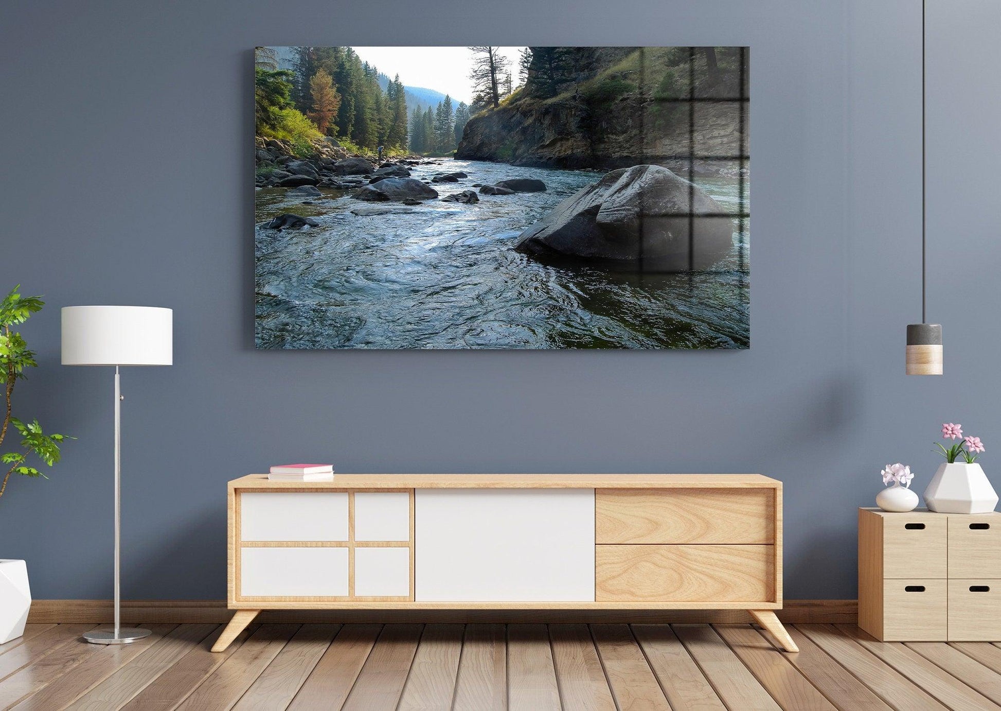 river canvas wall art| With Trees Cotton Canvas Art, Beautiful Environment, Extra Large Wall Art, Modern Glass Art, river glass art - TrendiArt