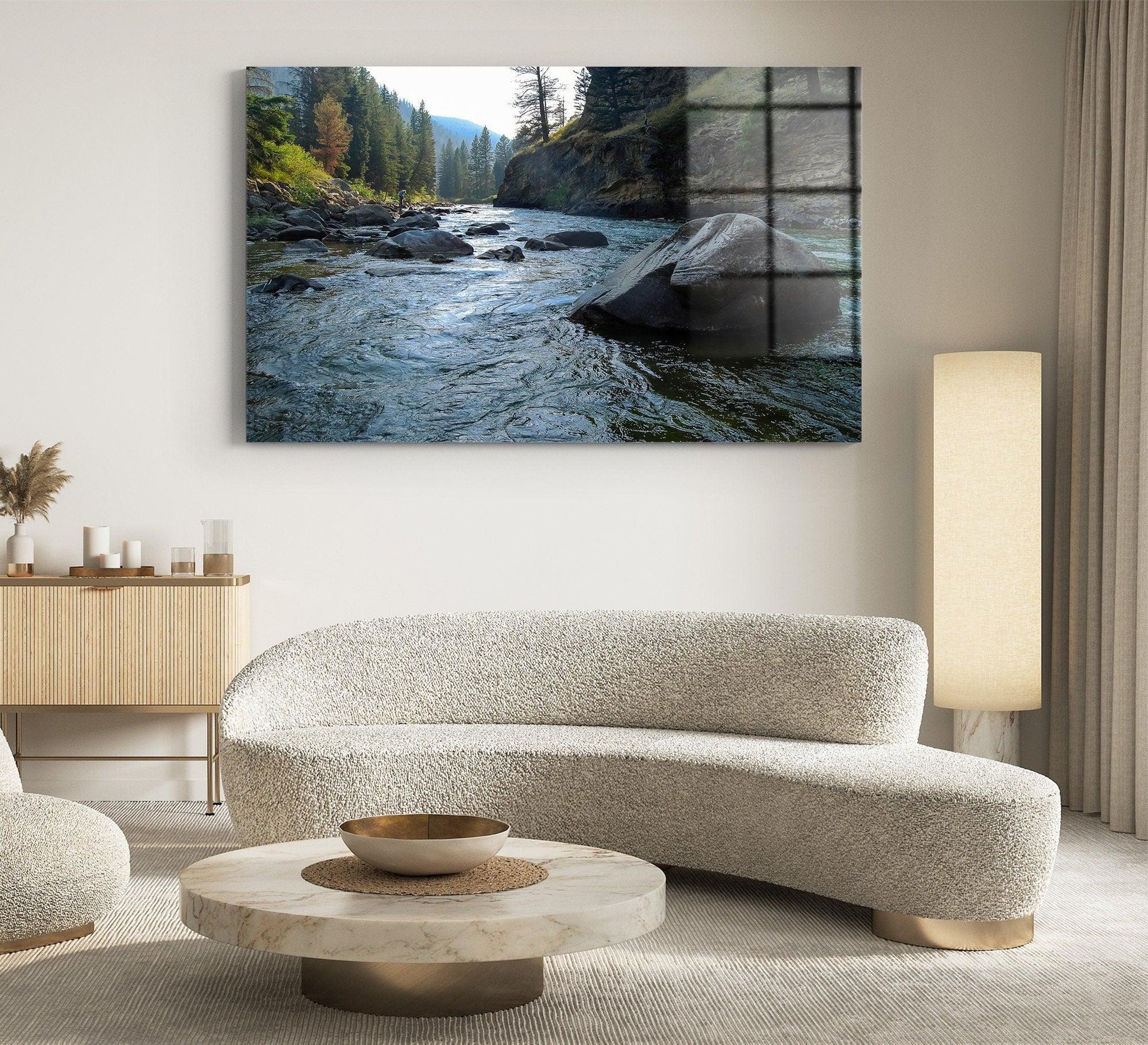 river canvas wall art| With Trees Cotton Canvas Art, Beautiful Environment, Extra Large Wall Art, Modern Glass Art, river glass art - TrendiArt