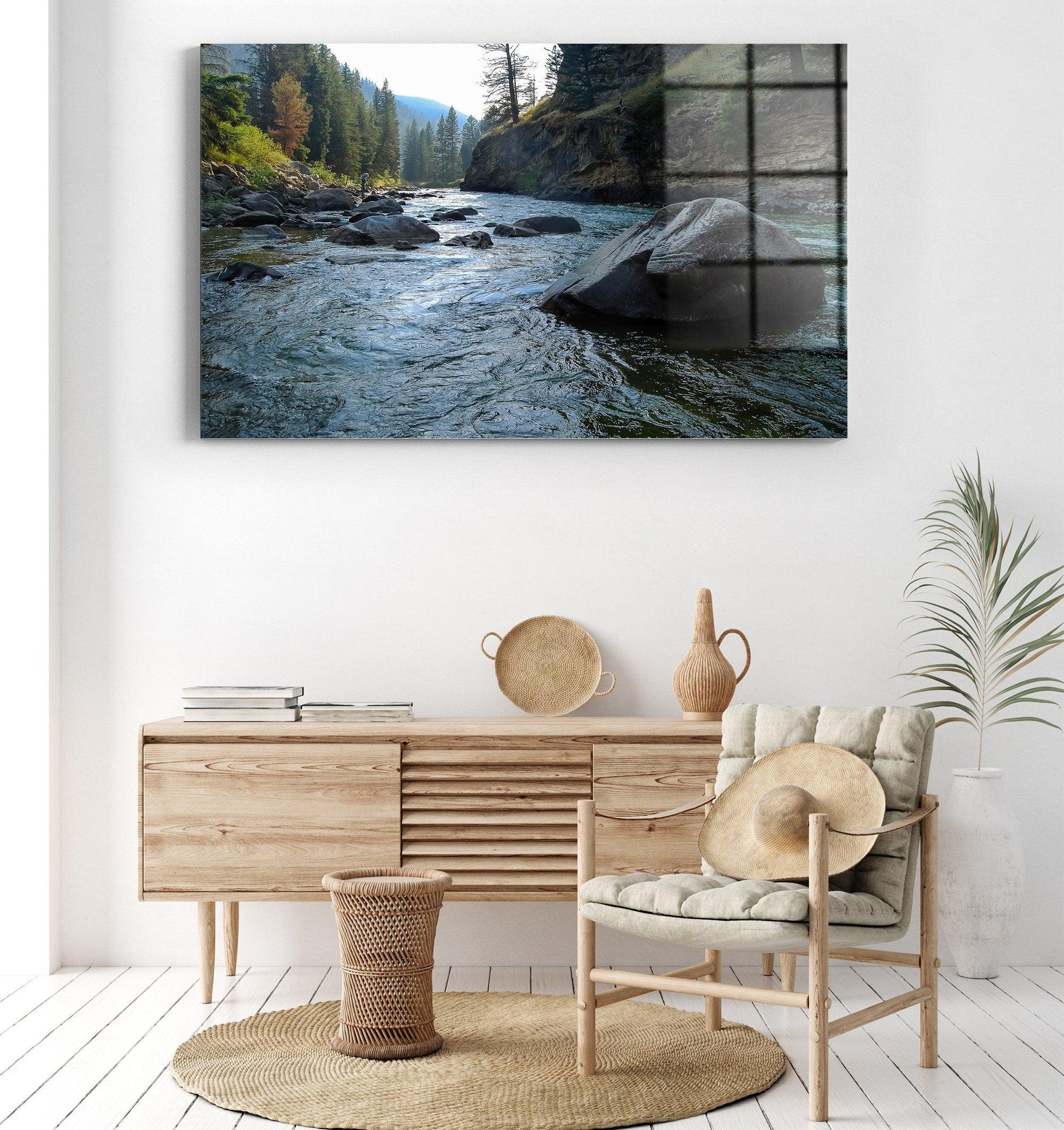 river canvas wall art| With Trees Cotton Canvas Art, Beautiful Environment, Extra Large Wall Art, Modern Glass Art, river glass art - TrendiArt