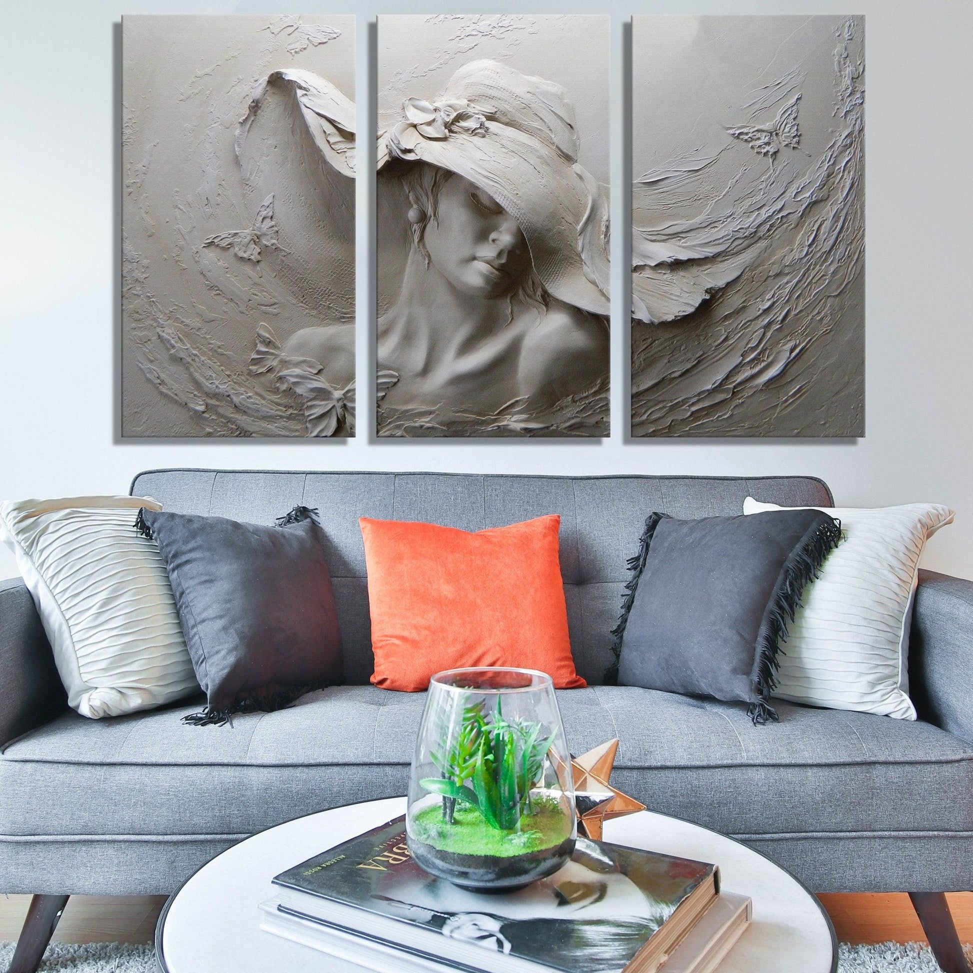 Sculpture Woman Canvas wall art |3D Effect Hat Girl Painting Women, woman Wall Art, Canvas print, Modern Home, personalized gifts for mom