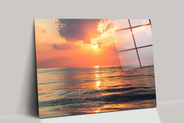 Seaside Coast Canvas Artwork| Beach Peaceful Sunset, Ocean Wall Art, Sunrise Canvas, Wave Wall Art, Ocean Sunset Framed Art, Pink Sunset Art