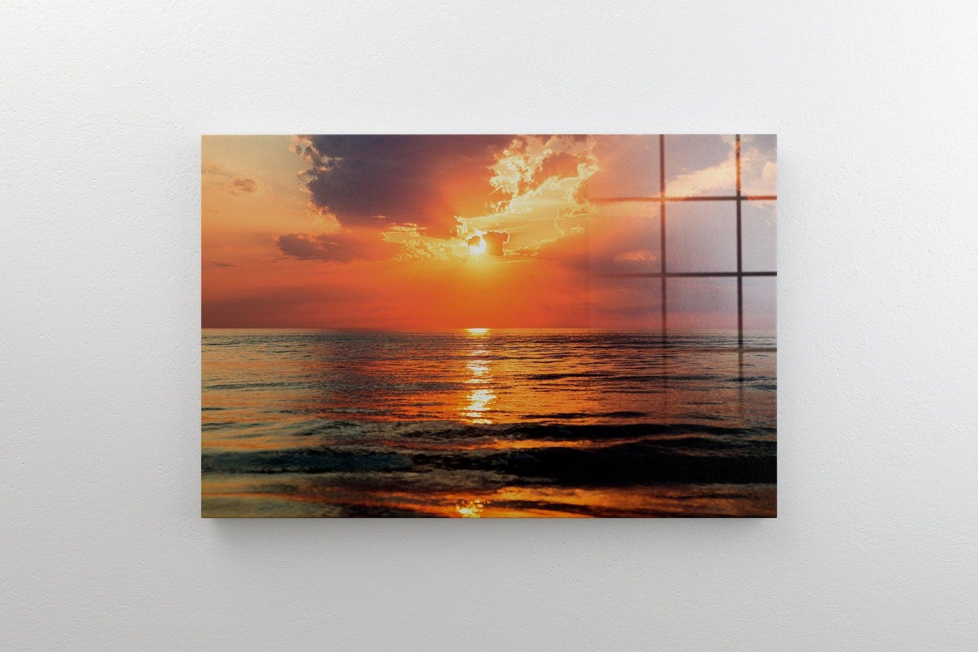 Seaside Coast Canvas Artwork| Beach Peaceful Sunset, Ocean Wall Art, Sunrise Canvas, Wave Wall Art, Ocean Sunset Framed Art, Pink Sunset Art