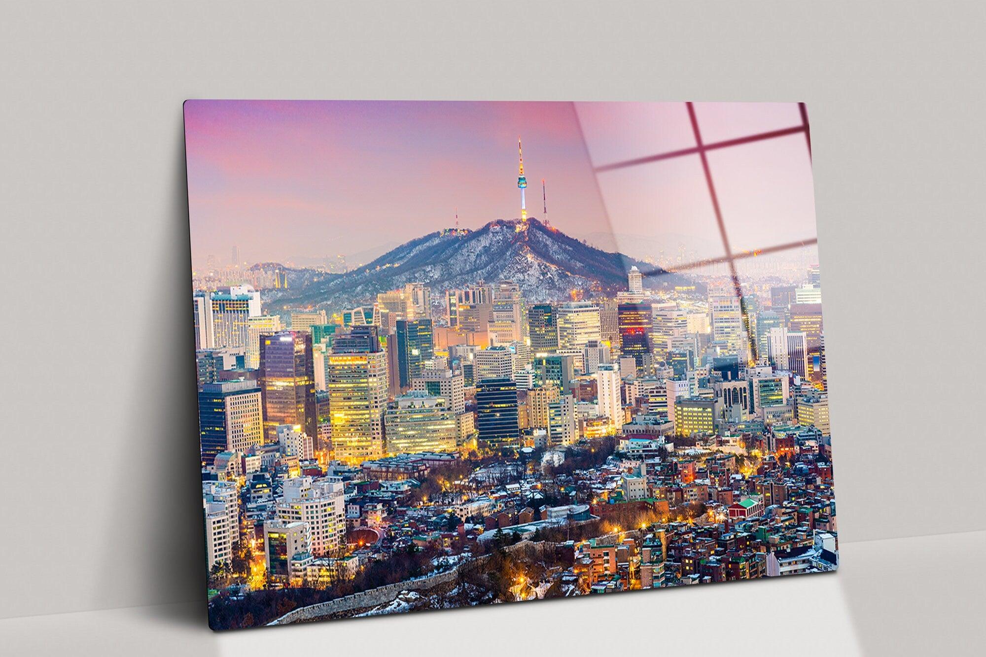 Seoul glass Print| Seoul South Korea Cityscape glass wall art,  Seoul Canvas Wall Decor, Tempered Glass Art South Korea, Seoul canvas art