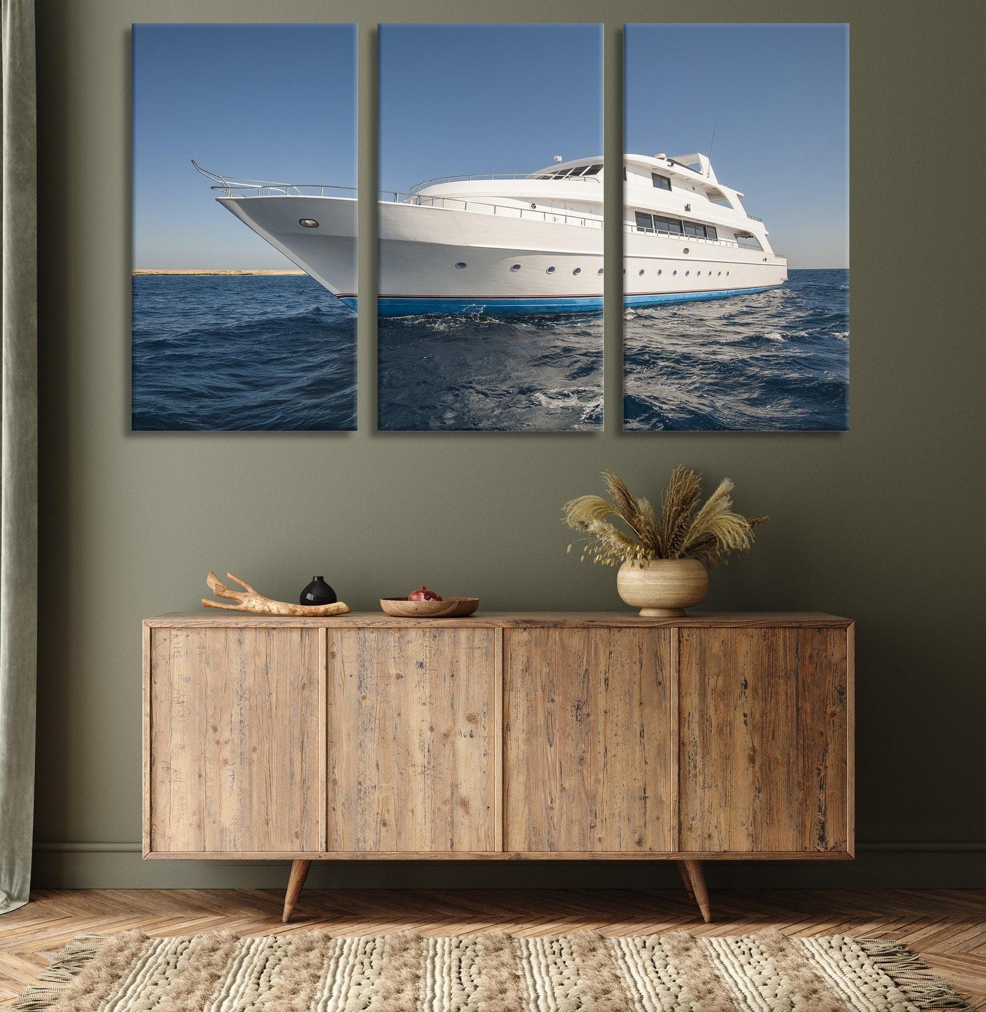 Ship in Sea canvas wall art| Cruise Liner Painting Art on Canvas, Travel Art for Wall, Ship Modern Artwork, boat wall art, decor - TrendiArt