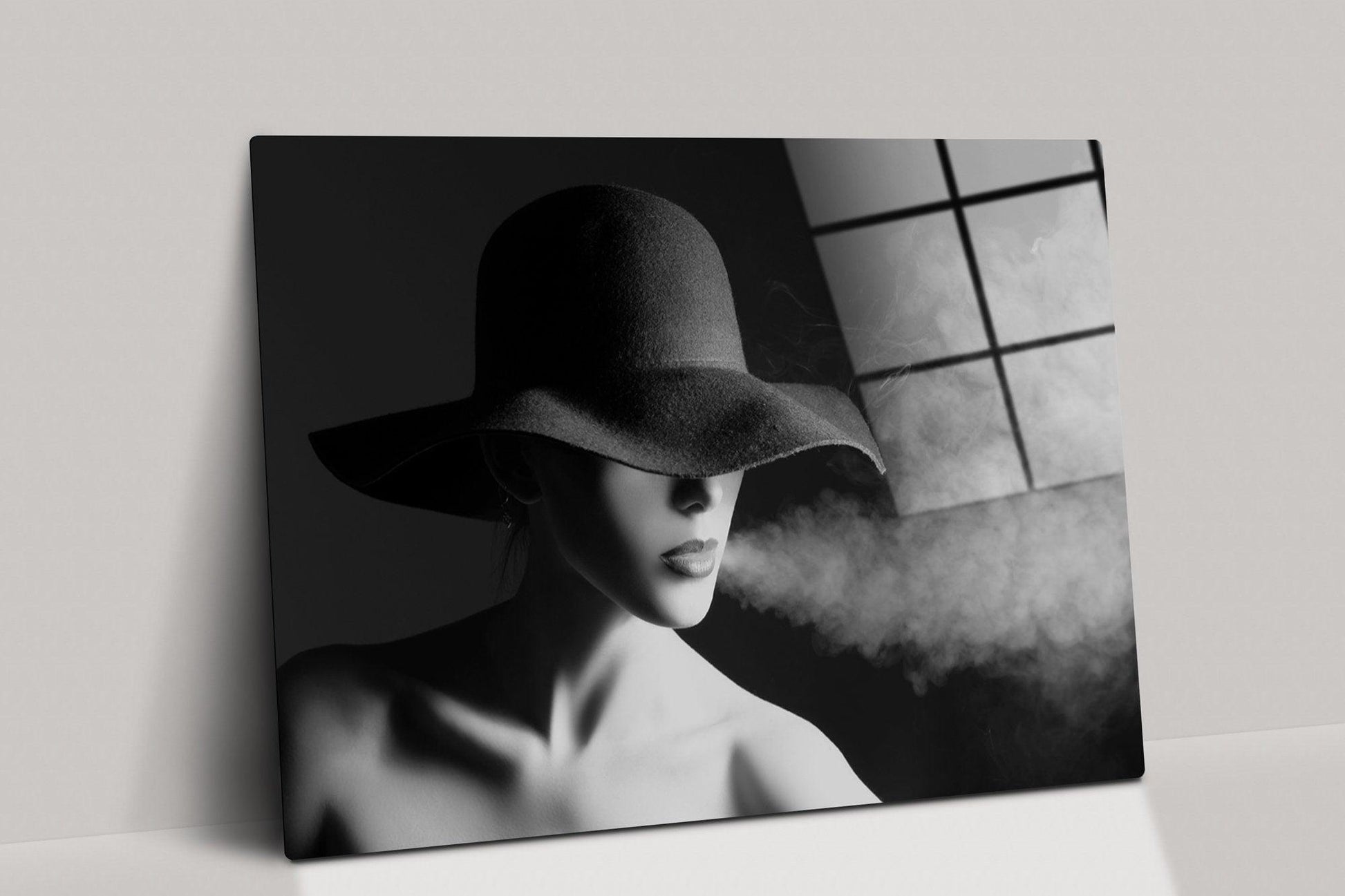 SMOKING HOT glass wall art | Fashion Photography, Black and White Photography | Female In Hat | Minimalist Art and Design | Feminist Art