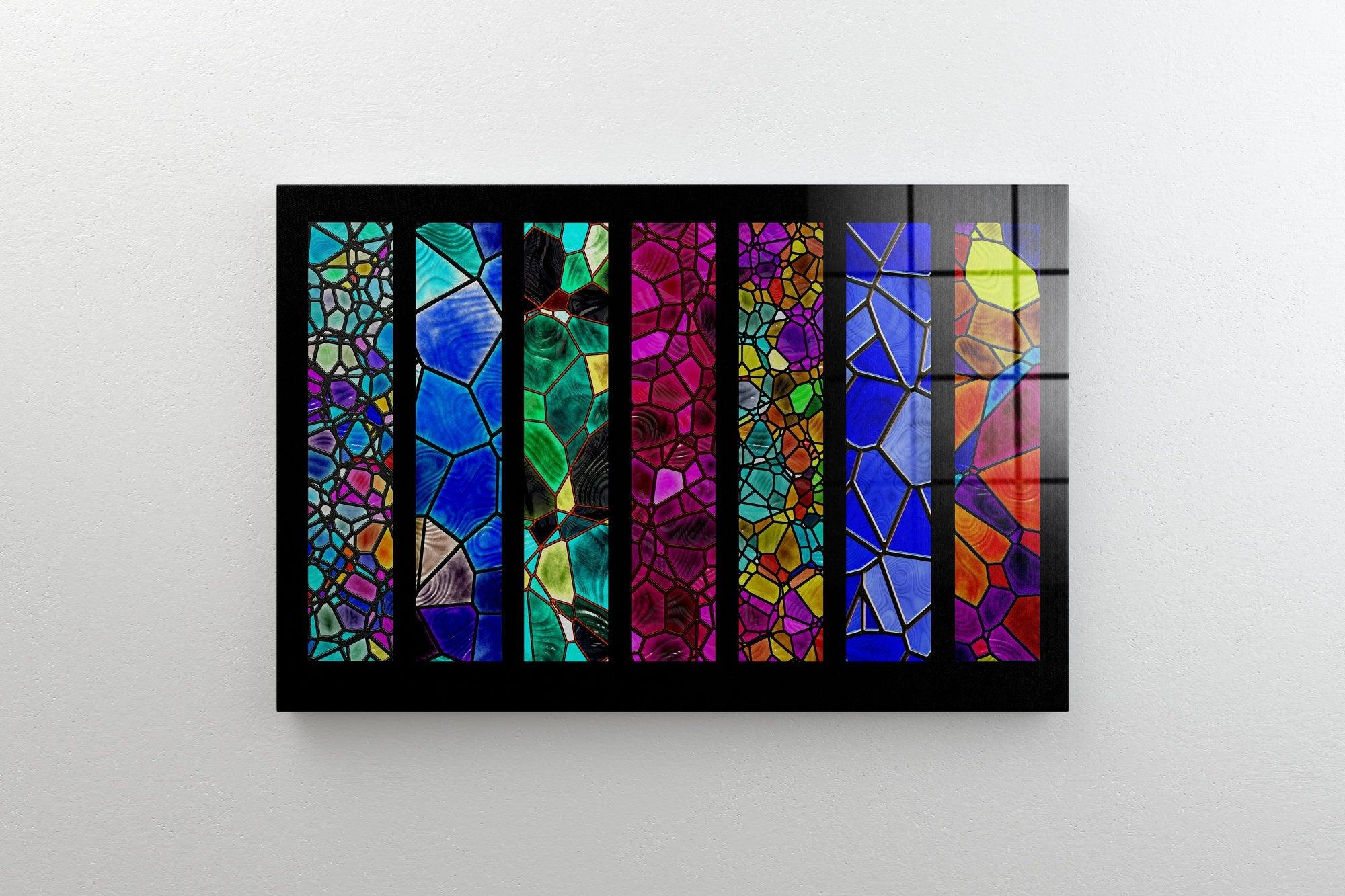 Stained Glass Canvas, Glass wall art, Modern wall decor, Set of stripe