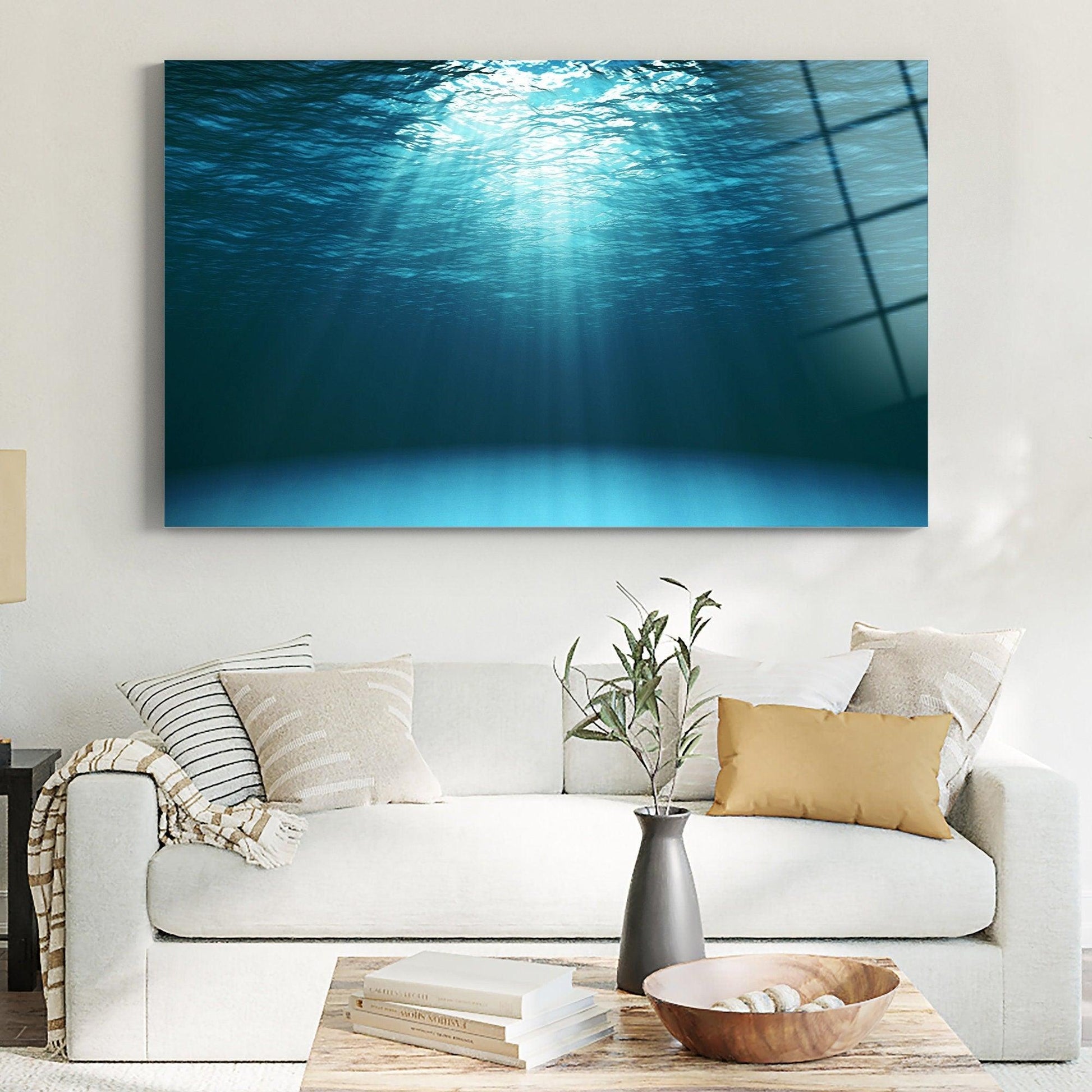 Sun Rays Under Water Canvas| Underwater glass print, Underwater Wall A
