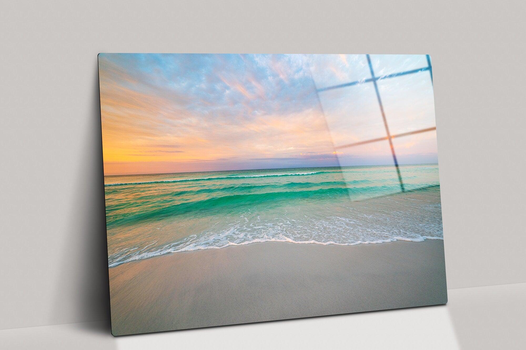 Sunset Paradise Beach glass Wall Art | Florida Abstract glass art, Ocean Landscape canvas, beach Photography art, Wavy Beach Scenery canvas