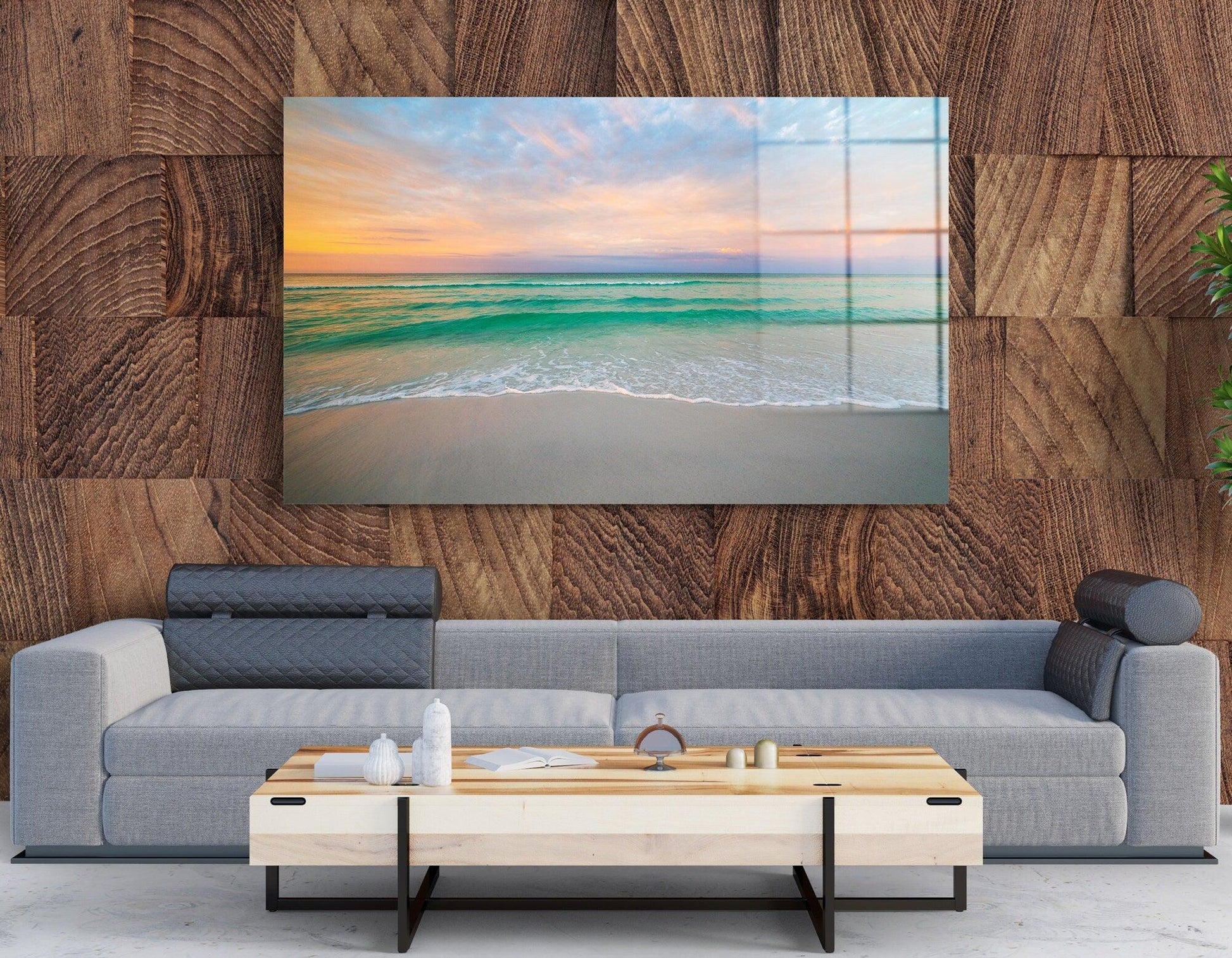 Sunset Paradise Beach glass Wall Art | Florida Abstract glass art, Ocean Landscape canvas, beach Photography art, Wavy Beach Scenery canvas