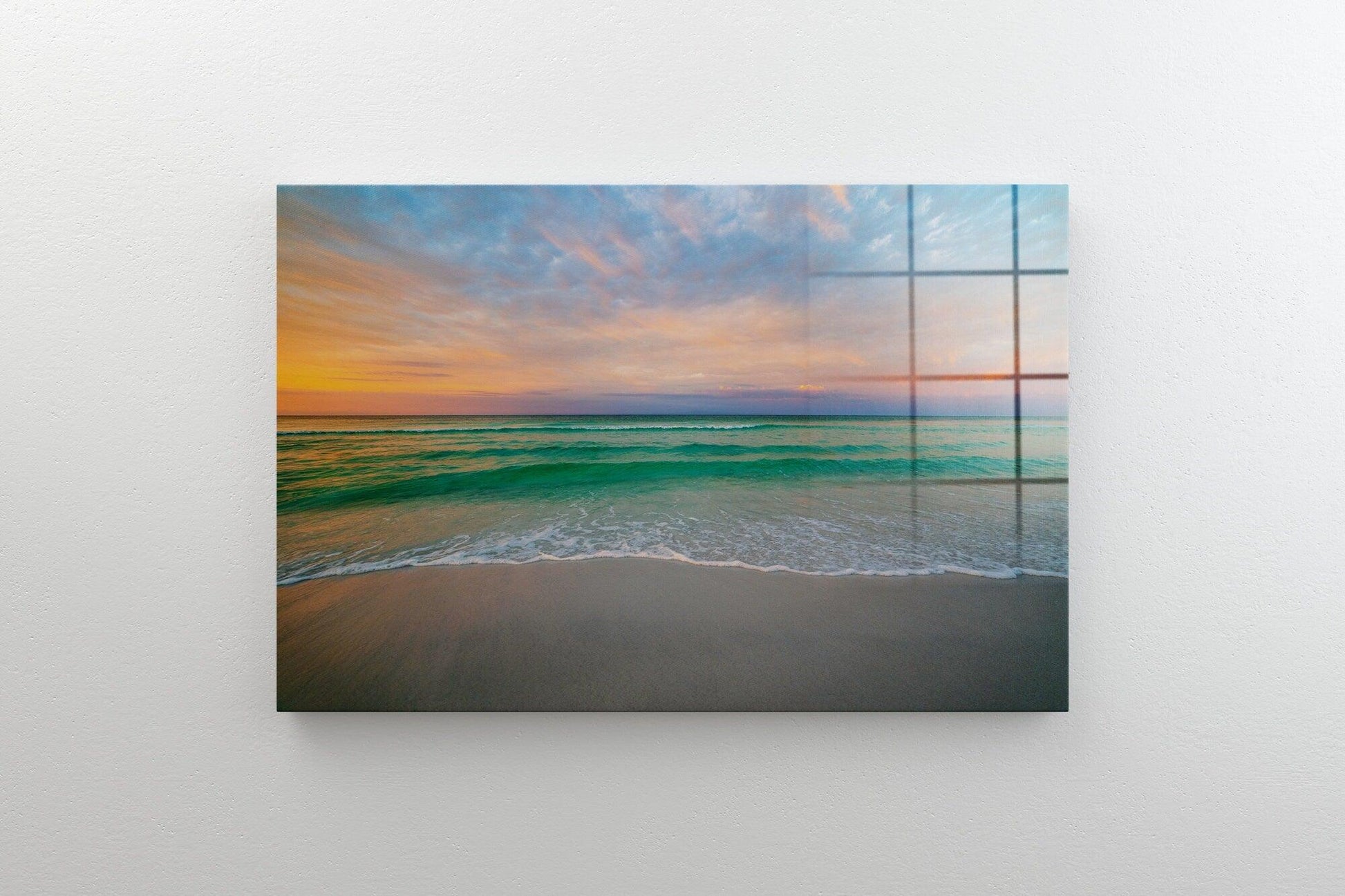 Sunset Paradise Beach glass Wall Art | Florida Abstract glass art, Ocean Landscape canvas, beach Photography art, Wavy Beach Scenery canvas