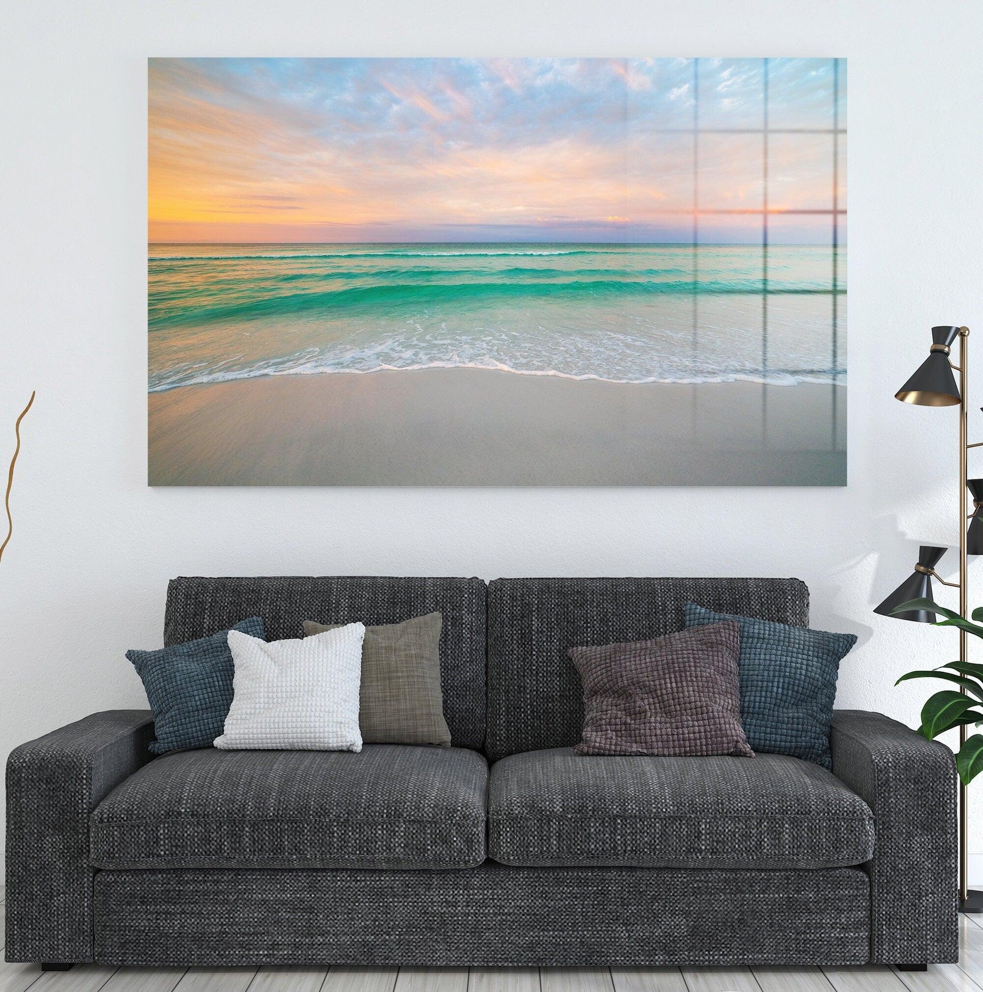 Sunset Paradise Beach glass Wall Art | Florida Abstract glass art, Ocean Landscape canvas, beach Photography art, Wavy Beach Scenery canvas