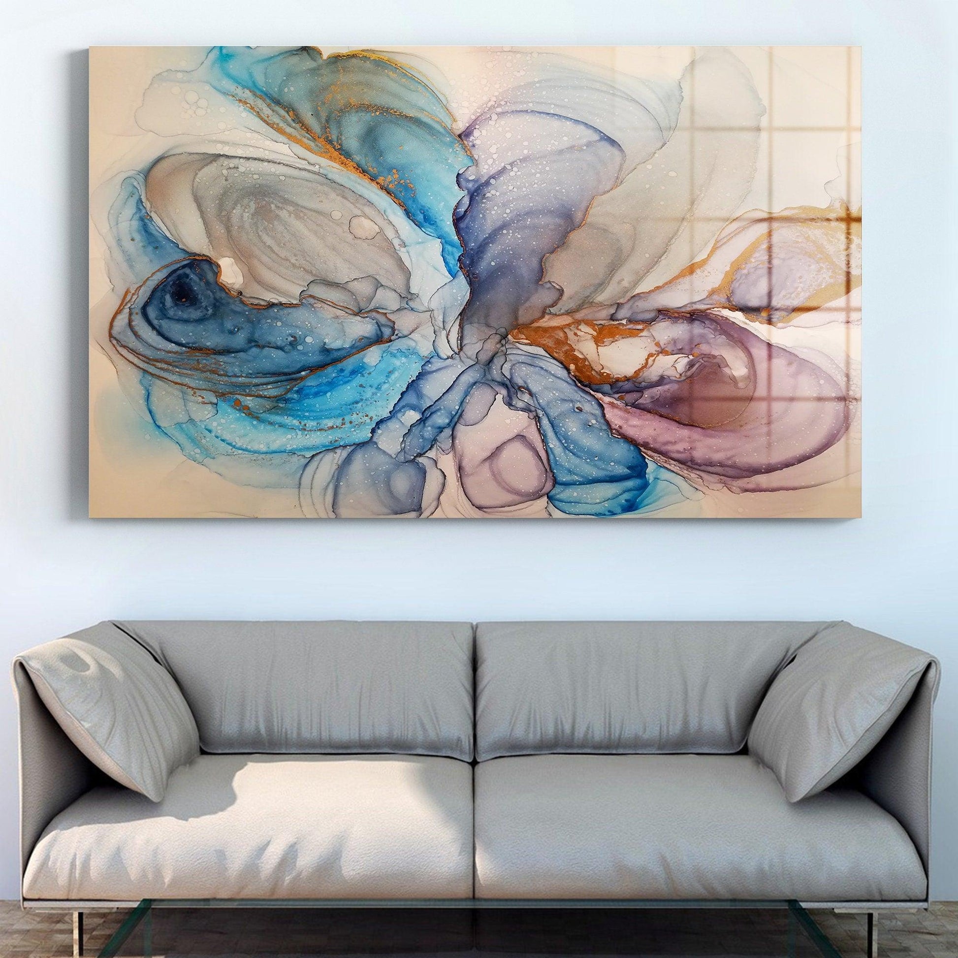 Surreal tempered glass wall art| stained glass golden wall art, Oil Water Abstract Wall Art, Christmas Gift, Watercolor Painting Abstract