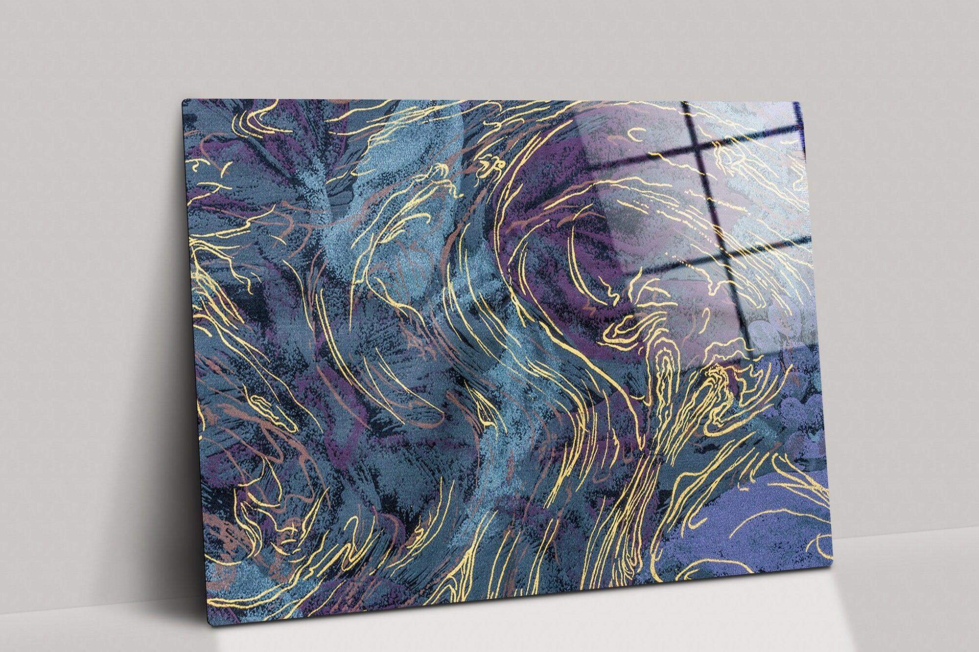 Tempered Fractal Glass Wall Art | Tempered Glass Panel, Glass Printing Wall Art, Colorized Tempered Glass Decor, Home Decor, blue wall art