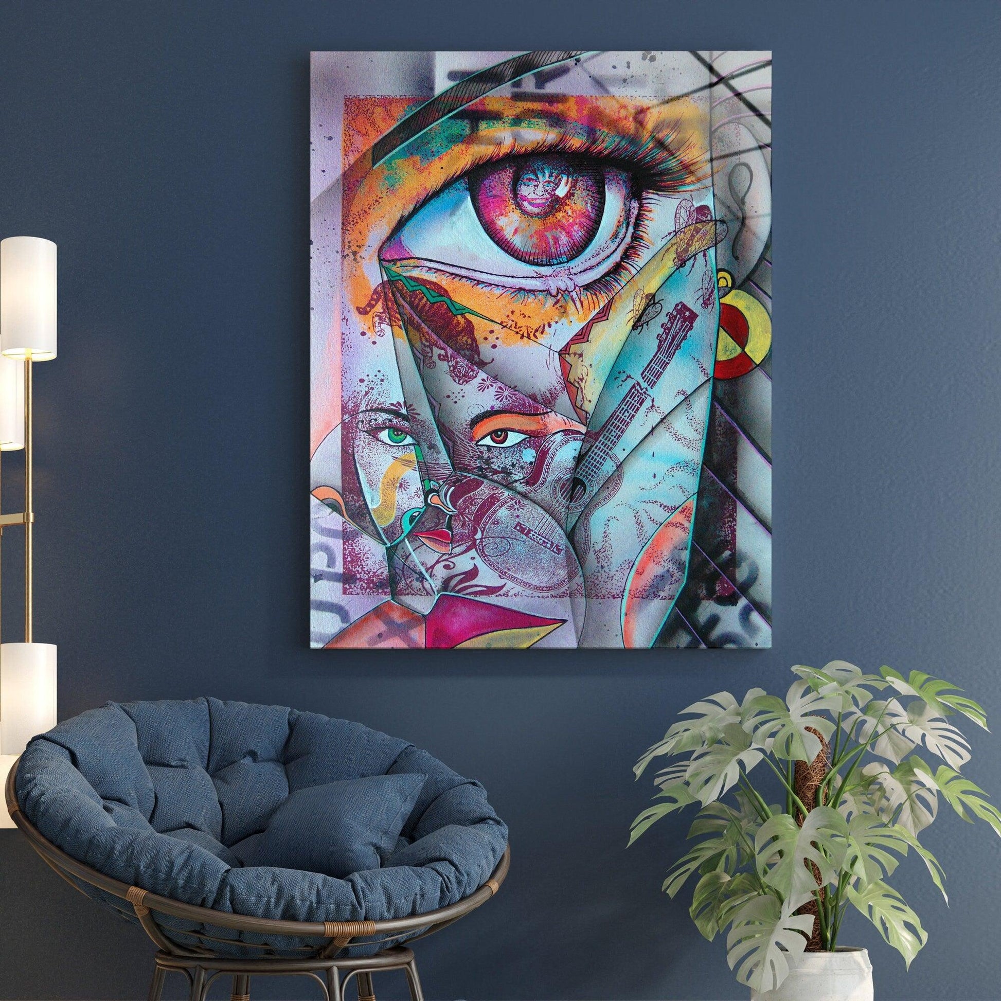 Tempered Glass Wall Art | Woman Cubism, Face Girl Portrait, Home Decor Gift, abstract art prints large, UV Tempered Glass, abstract poster
