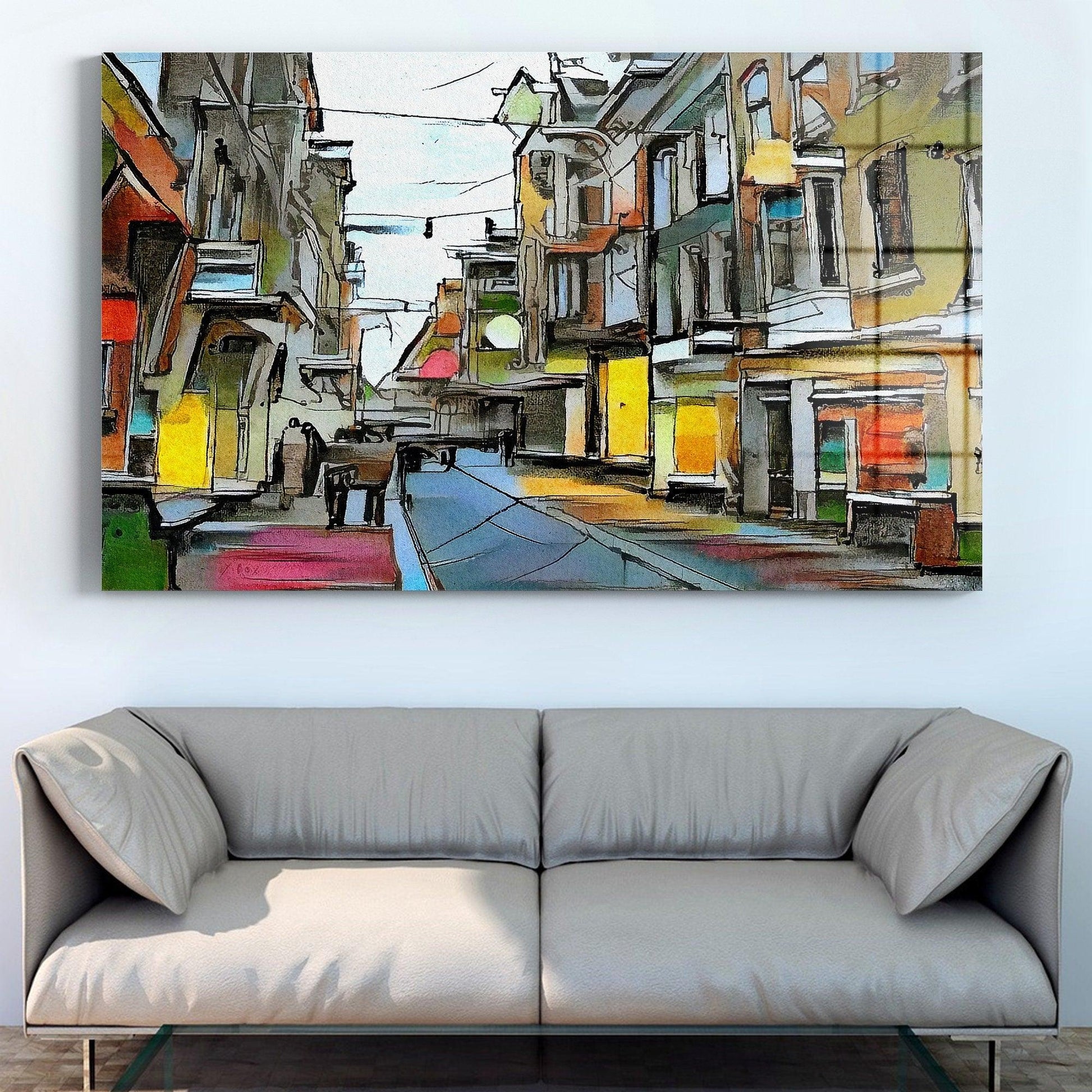 Tempered Glass Wall Art| Colourful Street - Large Wall Art - Glass Printing Wall Art - Glass Art Wall Decor - Home Decor - City Wall Art