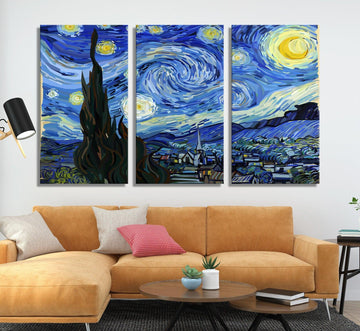 The Starry Night Canvas (1889) | Vincent Van Gogh Poster, 3 piece wall art canvas, large wall art, Home Living Decor, printable wall art