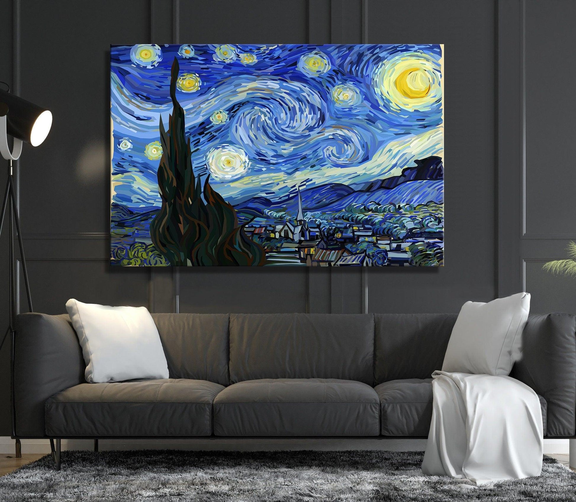 The Starry Night Canvas (1889) | Vincent Van Gogh Poster, 3 piece wall art canvas, large wall art, Home Living Decor, printable wall art