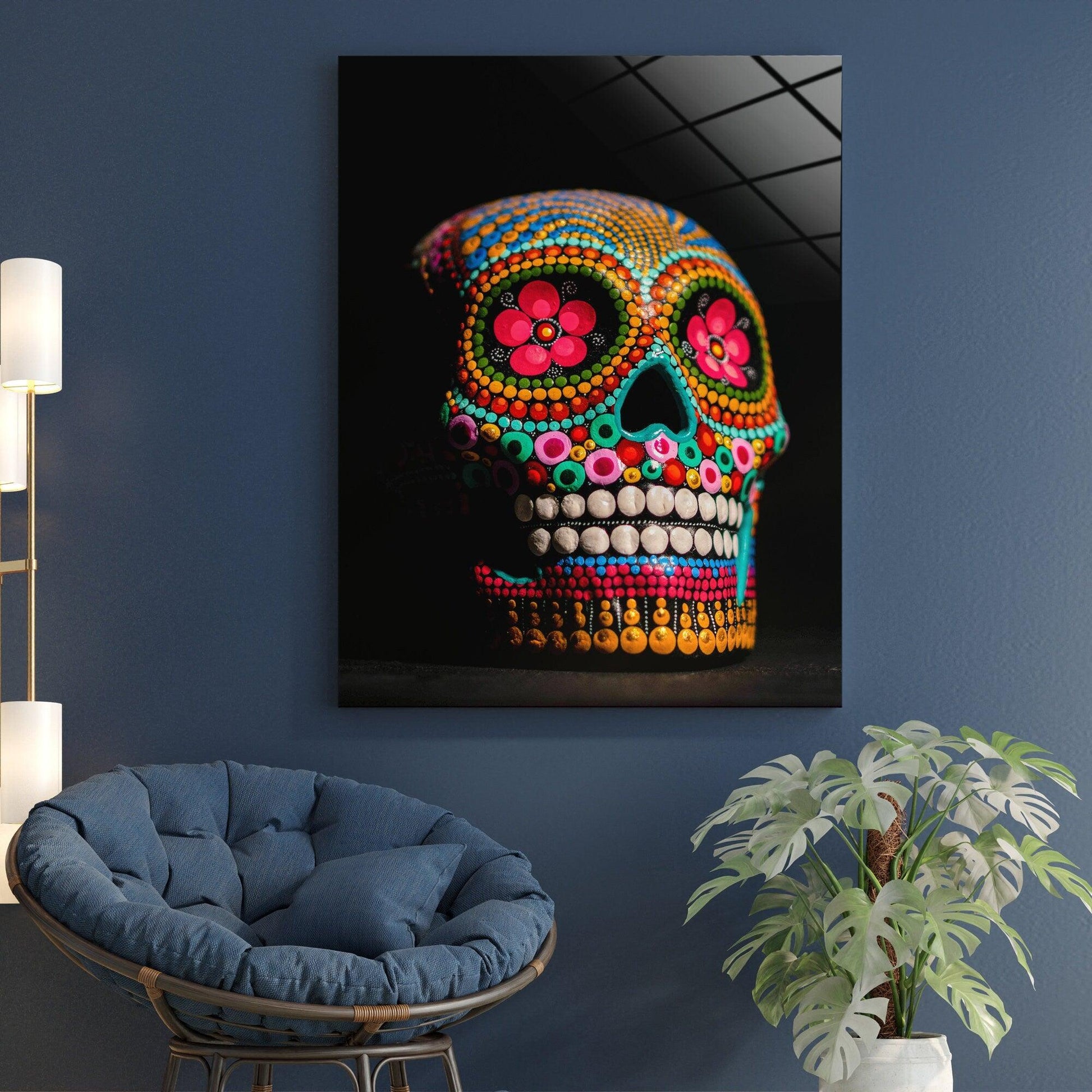 The Sugar Calavera canvas art| Mexican Skull glass wall art, Dia de Muertos wall decor, Wall Art Glass Printing, Tempered Glass Print