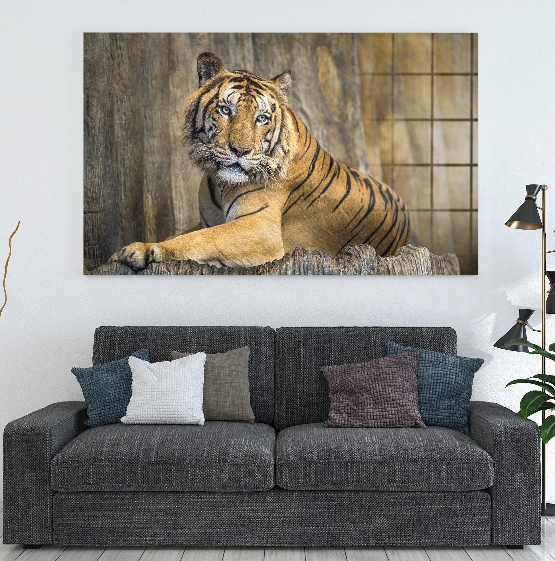 Tiger Wall Art | Big Cat Illustration, WILD CATS ART, Tempered Glass Printed Wall Art | Lion, Tiger, Leopard Wall Decor, Wildlife Wall Art