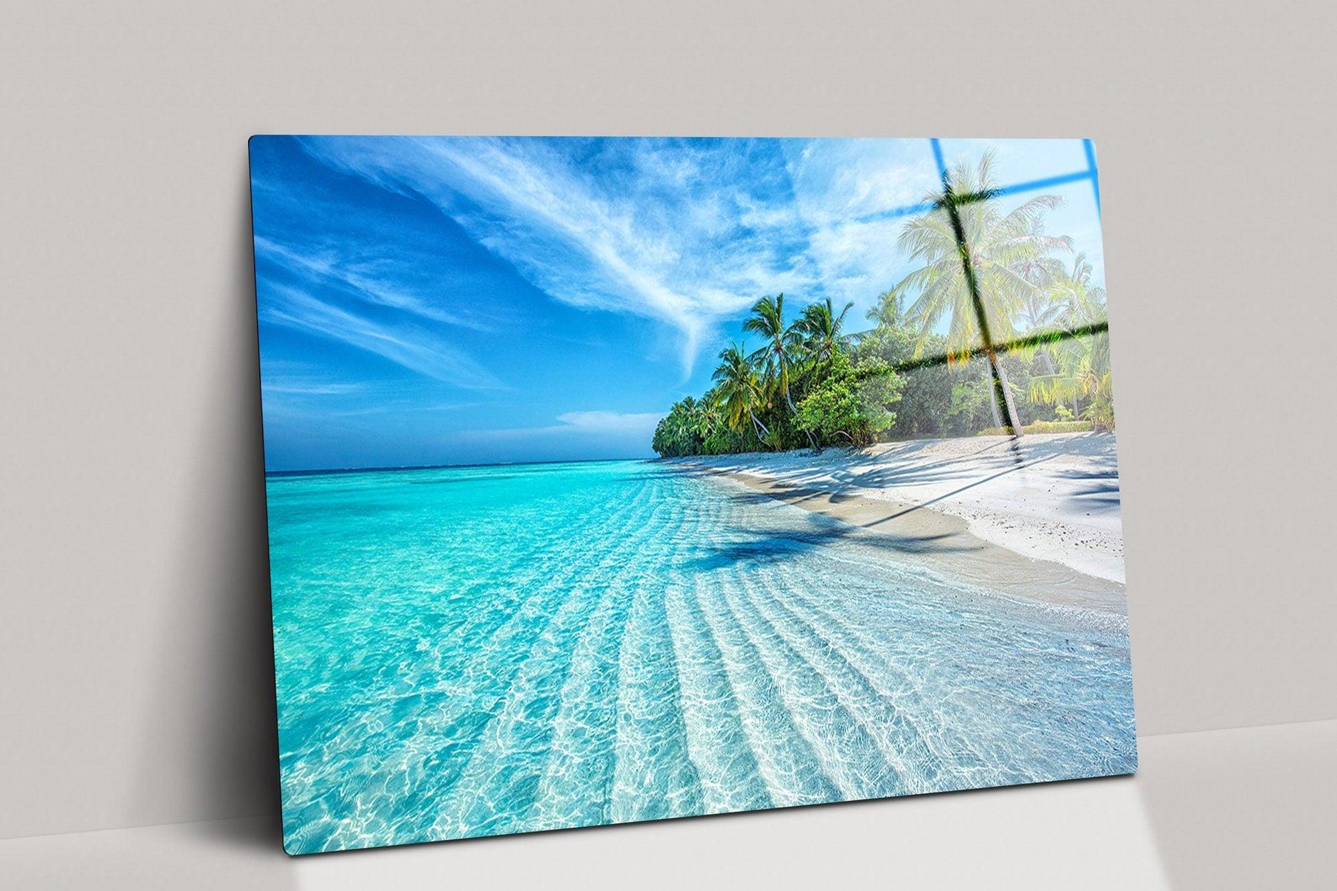 Tropical Ocean Beach Landscape Tempered Glass Wall Art