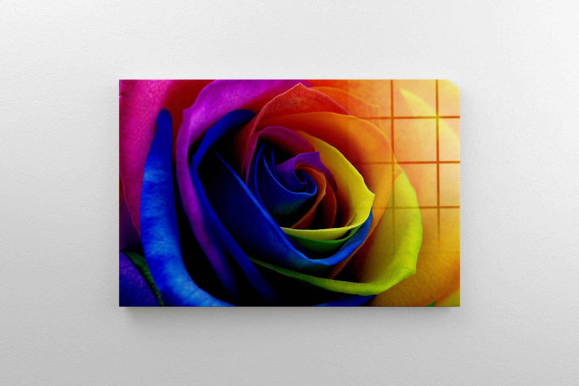 Vibrant Rainbow Roses glass Art Print| Colorful Rose canvas wall art, Artificial flower Closeup multi print for wall decor & interior design
