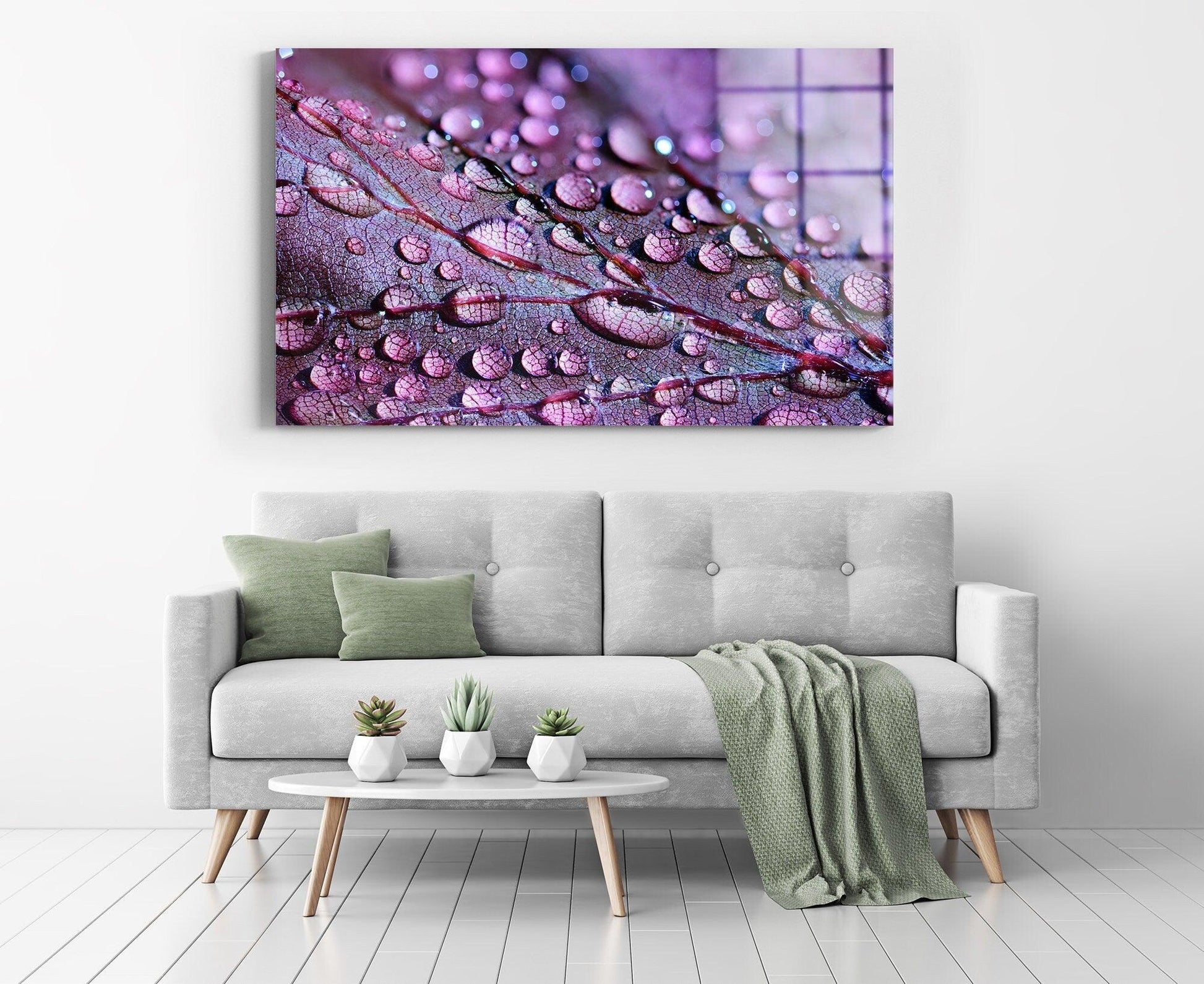 Water Drop glass painting wall art| Drop on purple Leaf Print on Canvas, Floating Frame Option, Modern Wall Art, Extra Large Wall Art, glass - TrendiArt